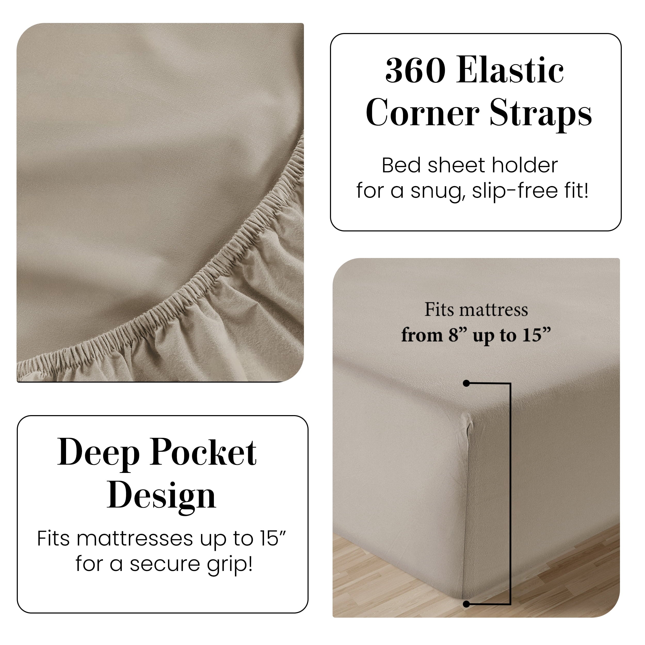 Breathable Luxury 100% Cotton Sheets Set – 4 Piece Cal King Bed Sheet, Soft & Comfy All Season Breathable Percale Weave, 15” Snug Fit D... - Premium Ultra-Soft Pillowcase Pair for Sleeping Detail