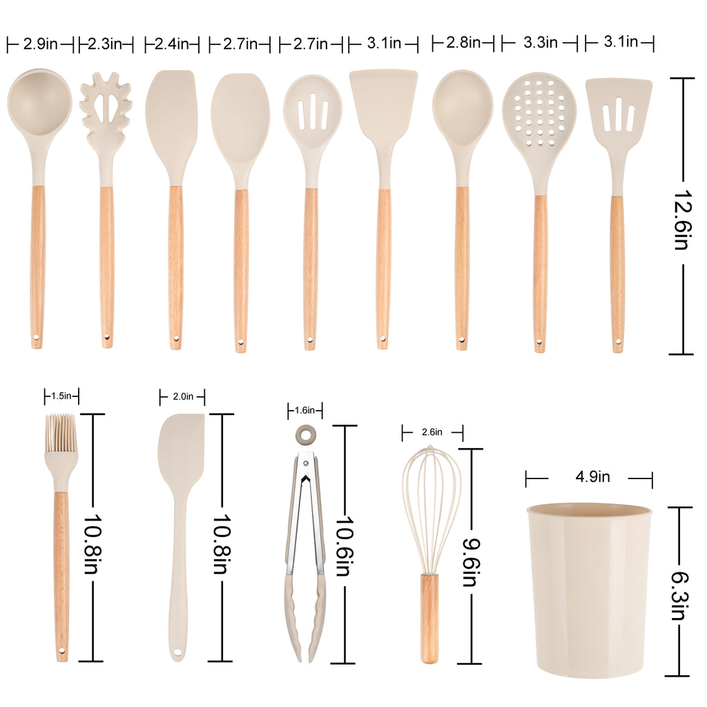 Ergonomic Cooking 14pcs Cooking Utensil Set with Caddy - Ergonomic Kitchen Tongs and Cooking Spoon Utensil Detail