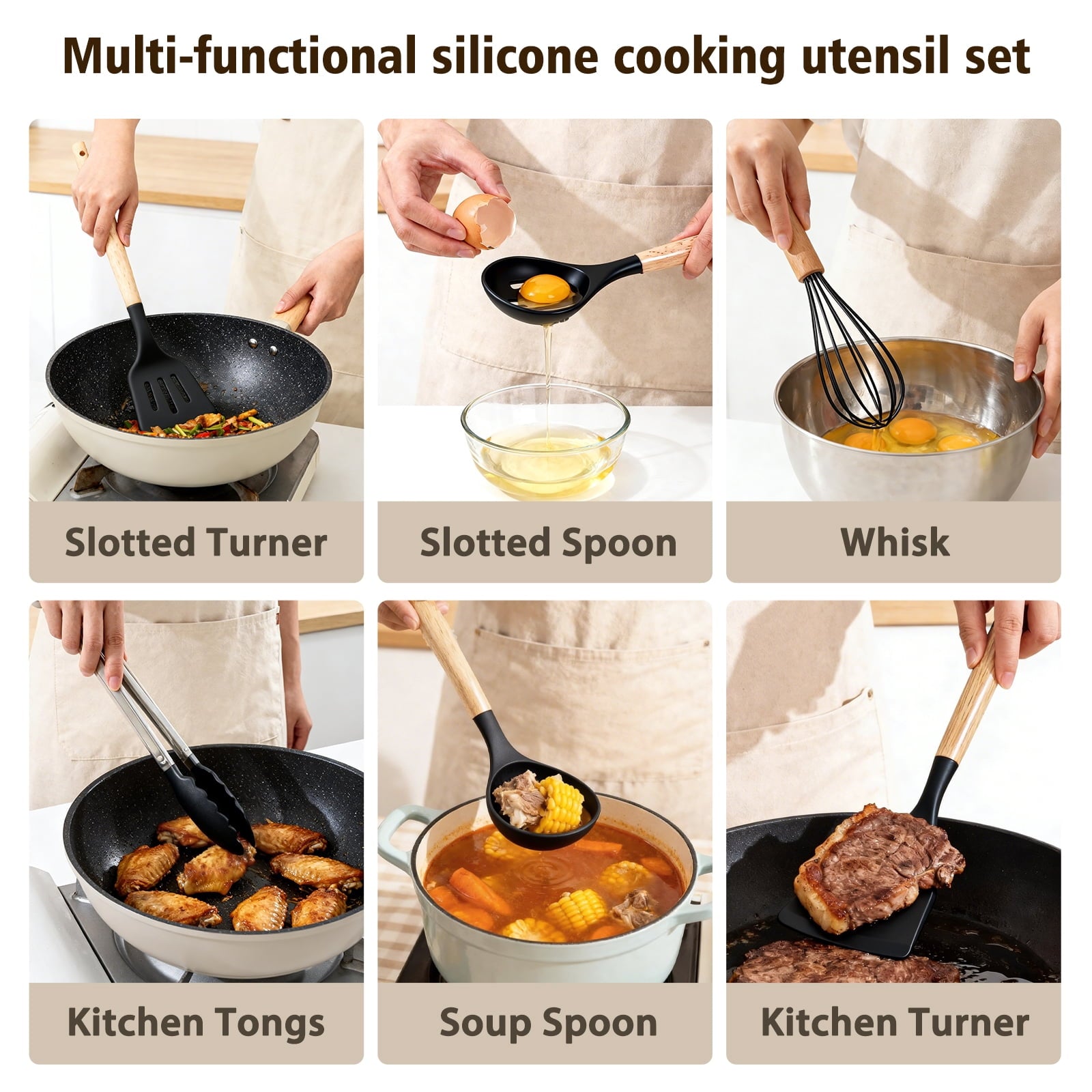 Chef-Quality Silicone Cooking Utensils Set, Heat Resistant Kitchen Cooking Utensils Set, 12 PCS Handle Silicone Kitchen Gadgets Ut... - High-Precision Culinary Tool for Baking & Cooking Detail