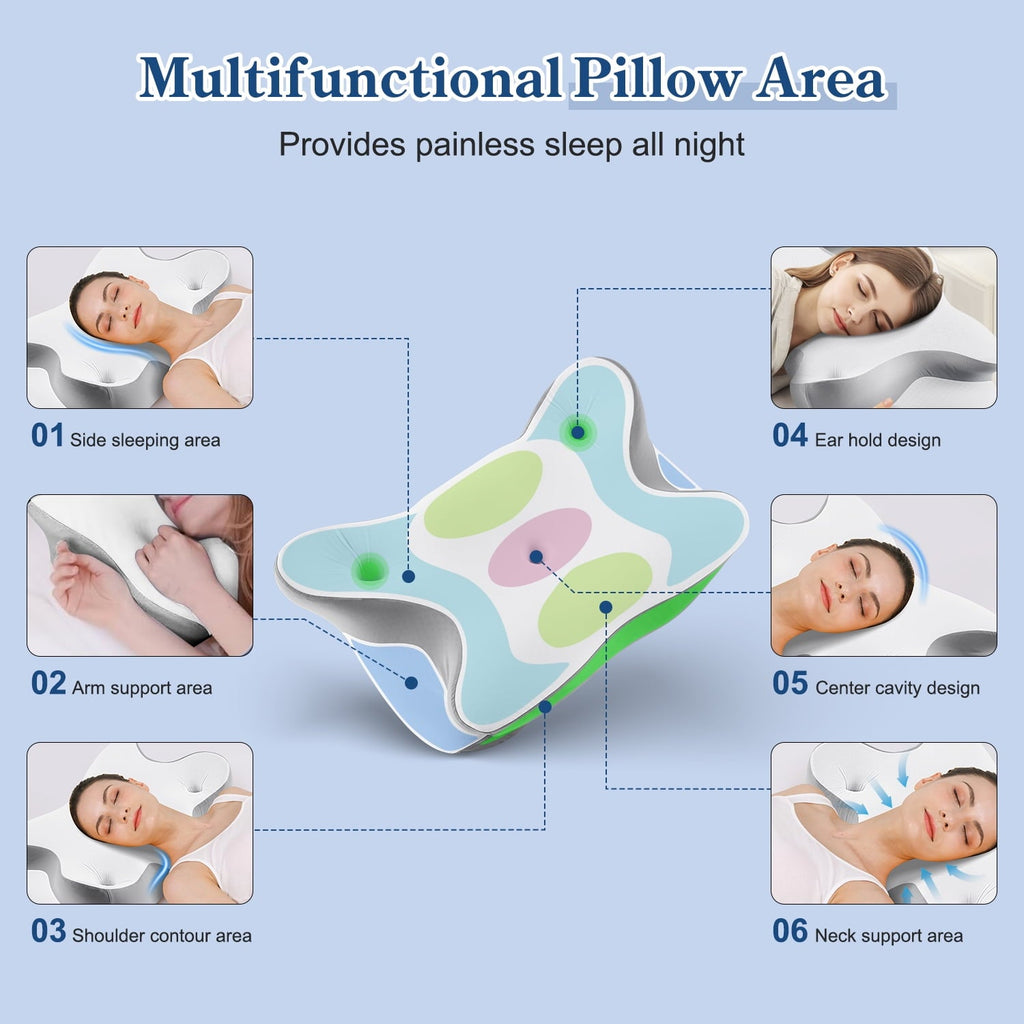 Ergonomic Memory Foam Cervical Pillow for Neck and Shoulder, Ergonomic Side Sleeper Pillow for Neck Support, Contour Memory Foam Pillows fo... - Hotel Quality Plush Sleeping Pillows Detail