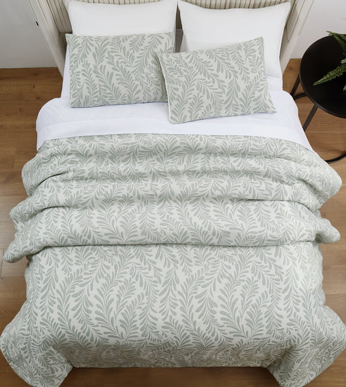 All-Season Botanical 3-Piece Comforter Set, Green, Full Queen, All Ages - Cloud-Like Soft Lightweight Bed Comforter Detail