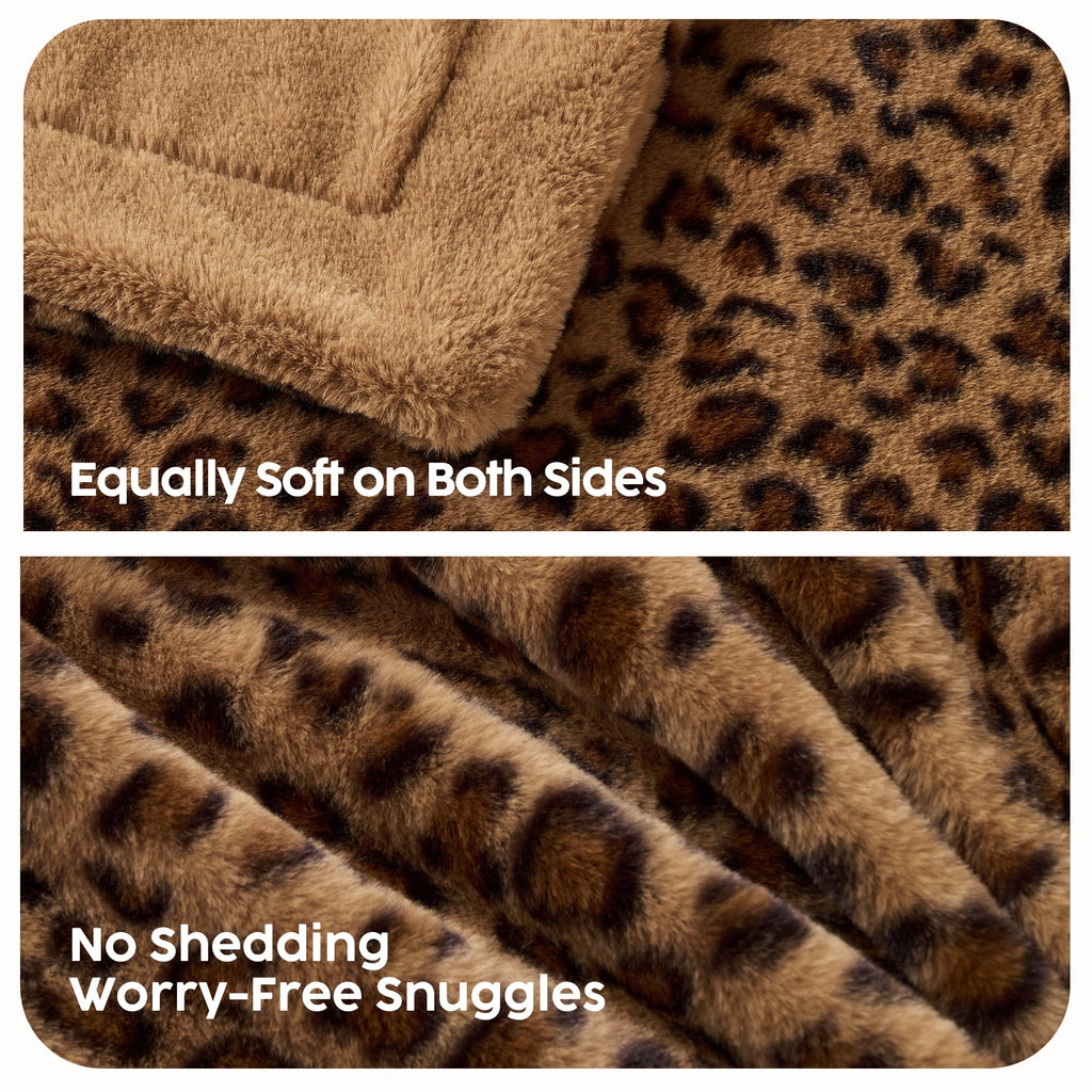 Decorative Knitted Leopard Print Throw Blanket Soft Cozy Fluffy Plush Cheetah Print Blanket for Home Decor,50"x60",Brown - Super Soft Reversible Sherpa Flannel Blanket Detail