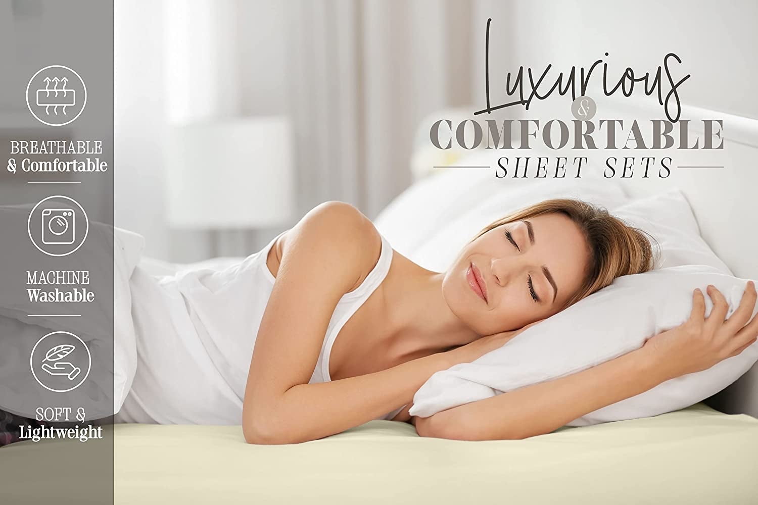 Wrinkle-Resistant Super Soft 1500 Premier Hotel Collection Sheet set, Queen, Gold - Luxury Bed Sheet Set with Deep Pockets Detail