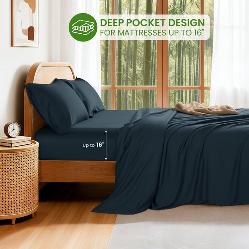 Breathable Luxury 100% Organic Luxurious Bamboo Sheets, Queen Sheet Set 4-Piece with 16" Deep Pocket, Silky Smooth Luxury Bed Sheets, N... - Premium Ultra-Soft Pillowcase Pair for Sleeping Detail