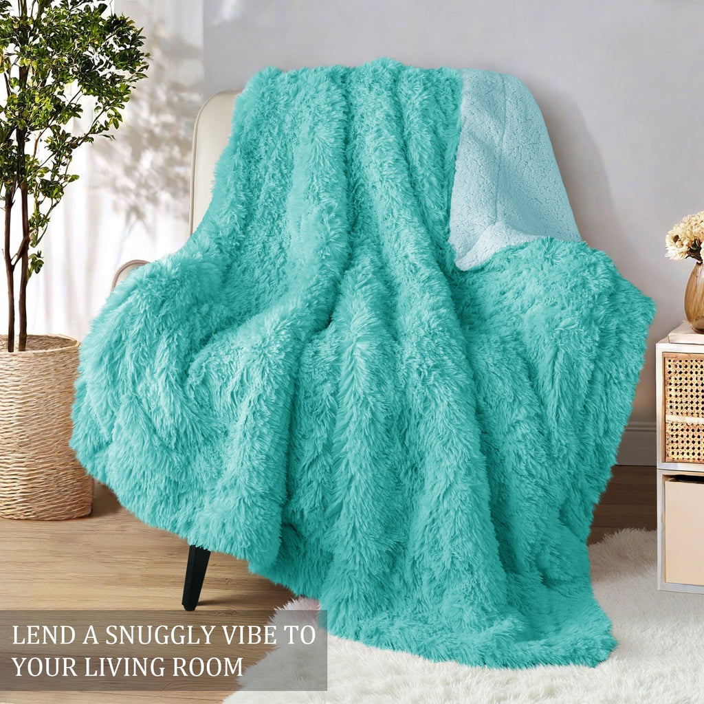 Lightweight Warm Fuzzy Faux Fur Throw Blanket, Reversible Shaggy Sherpa Fleece Blankets,Fluffy Plush Warm Throws for Couch, Bed, 50x60... - Luxury Knitted Decorative Throw Blanket with Fringes Detail