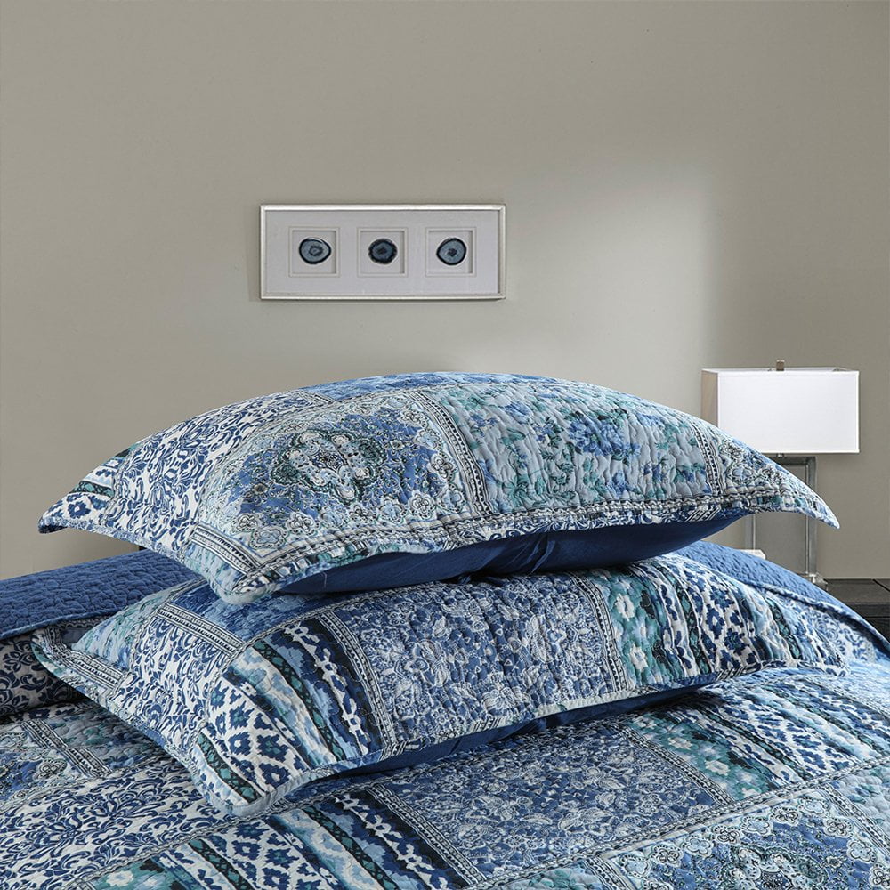All-Season Quilt Comforter Cotton Bedding Set With Shams, Vintage Blue, King - Hypoallergenic Ultra-Fluffy Quilt for Winter Detail
