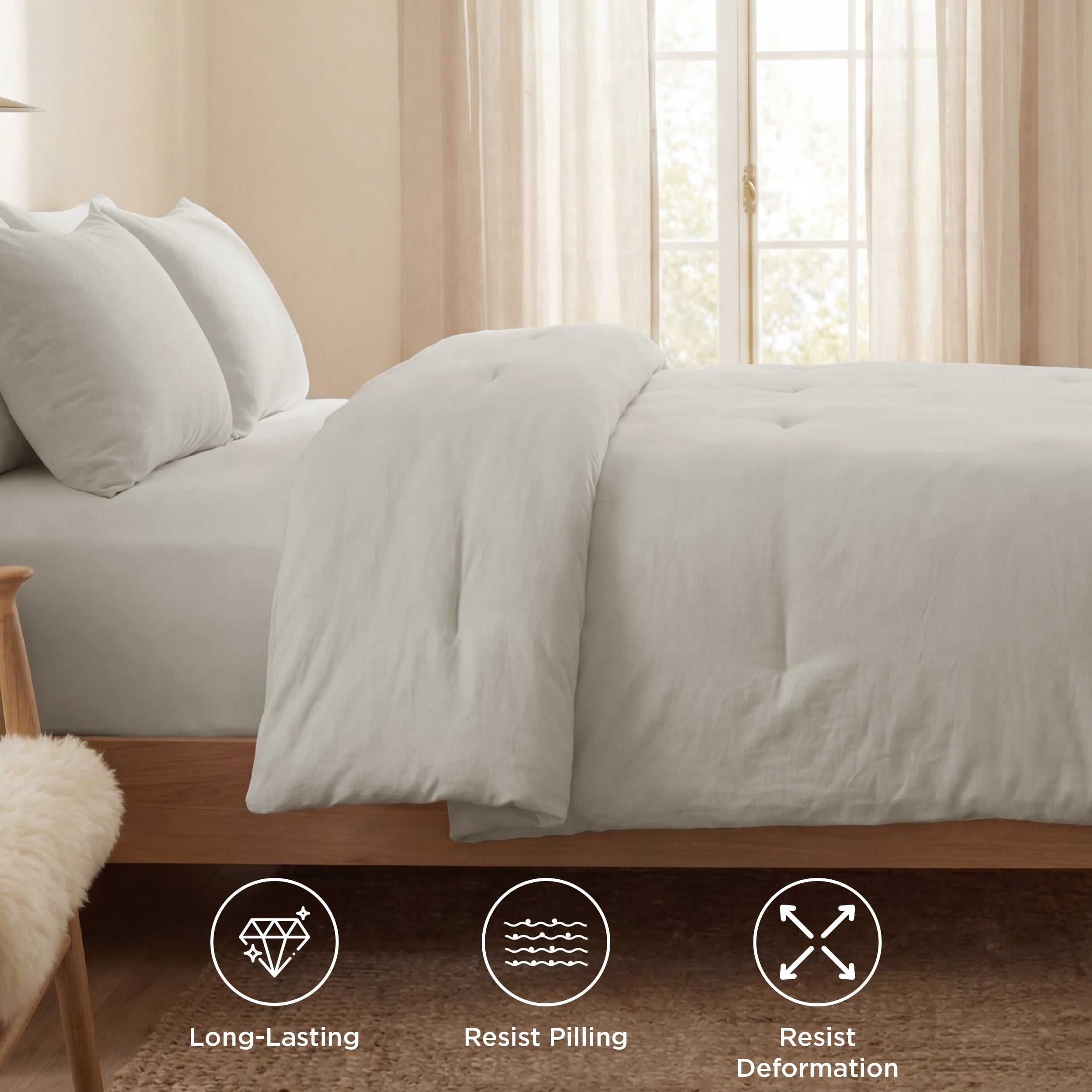 Fluffy Down Alternative 3 Pieces Queen Comforter Bedding Set, Beige Bed Comforter Set for All Seasons, 1 Lightweight Prewashed Comforter and ... - All-Season Down Alternative Comforter Insert Detail