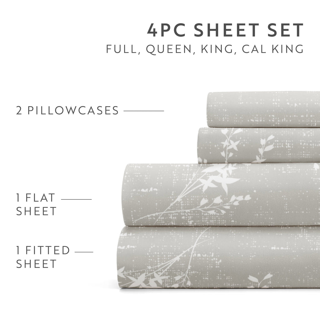 Wrinkle-Resistant 3 Piece Pattern Microfiber Bed Sheets Set, Distressed Willow Light Gray, Twin - Premium Ultra-Soft Pillowcase Pair for Sleeping Detail