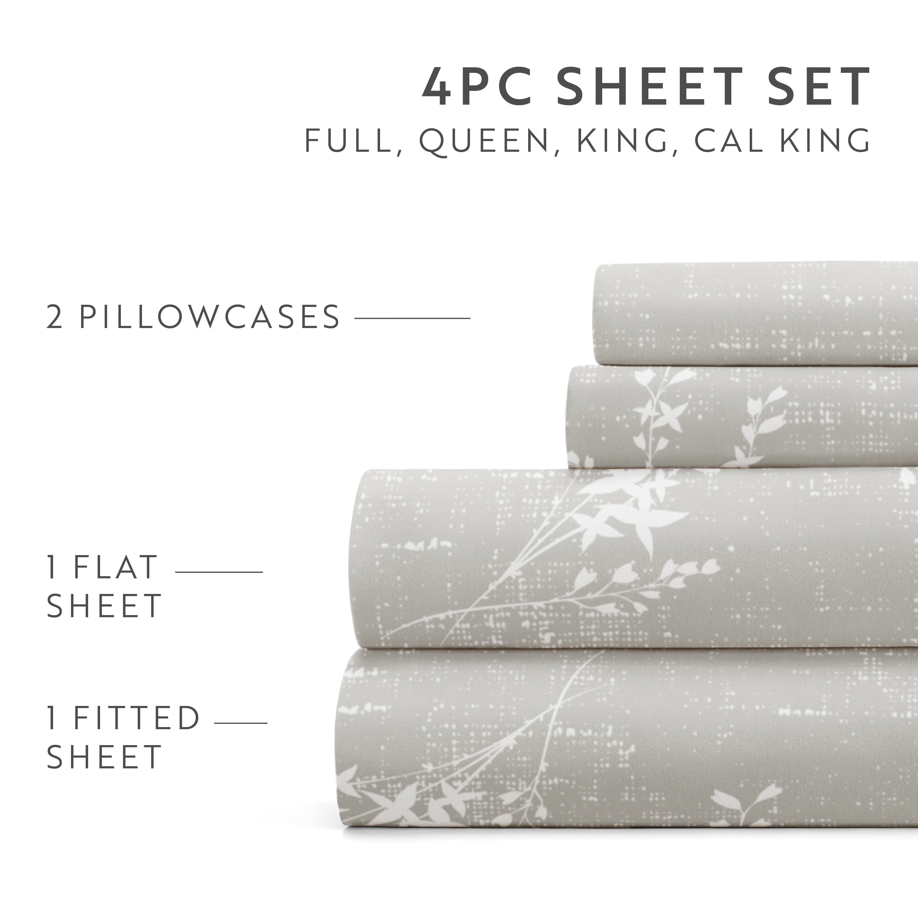 Wrinkle-Resistant 3 Piece Pattern Microfiber Bed Sheets Set, Distressed Willow Light Gray, Twin - Premium Ultra-Soft Pillowcase Pair for Sleeping Detail