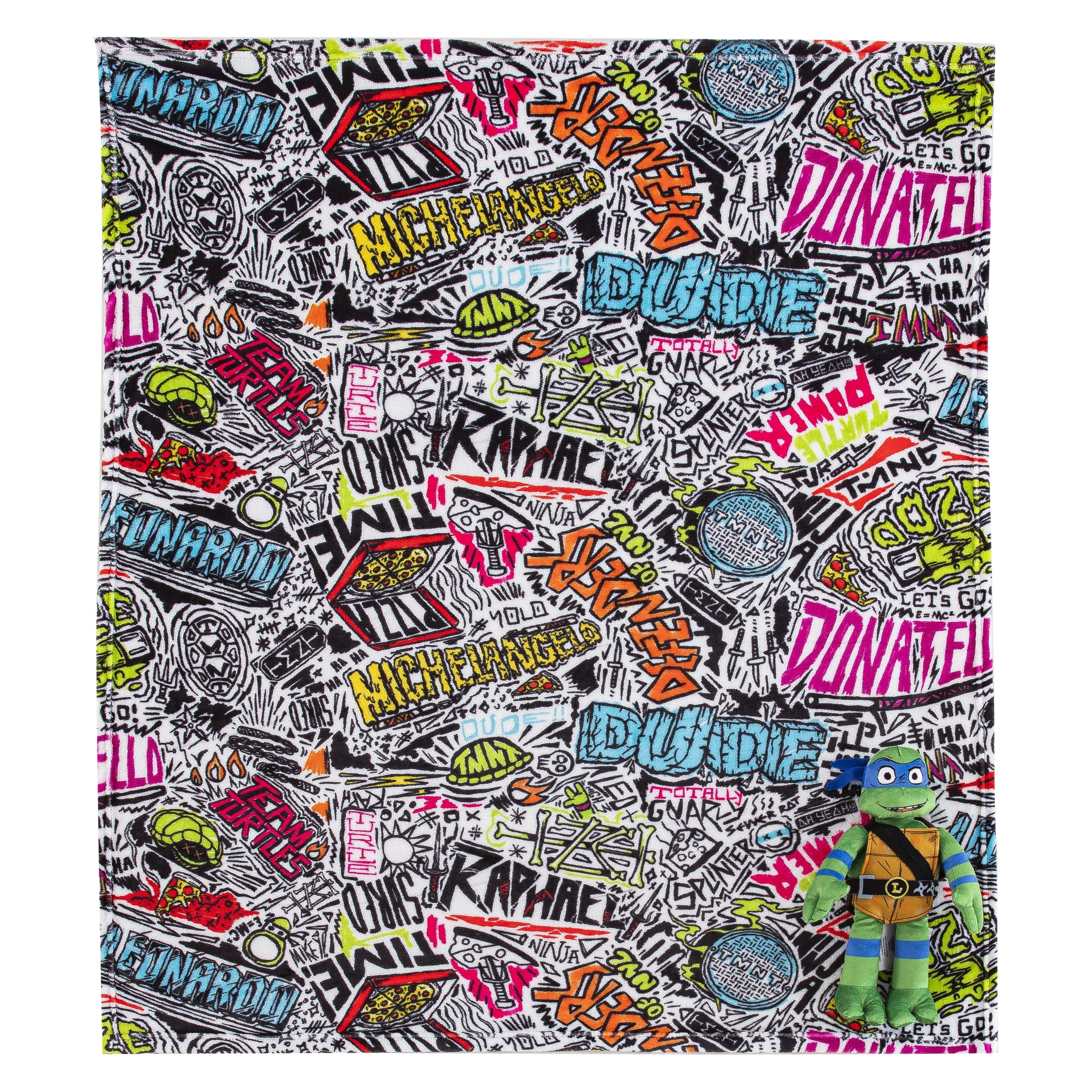 Decorative Knitted Teenage Mutant Tutles Sketched Out Kids Silk Touch Throw Blanket with Plush Hugger – Ultra Soft Plush Character Pillo... - Luxury Knitted Decorative Throw Blanket with Fringes Detail