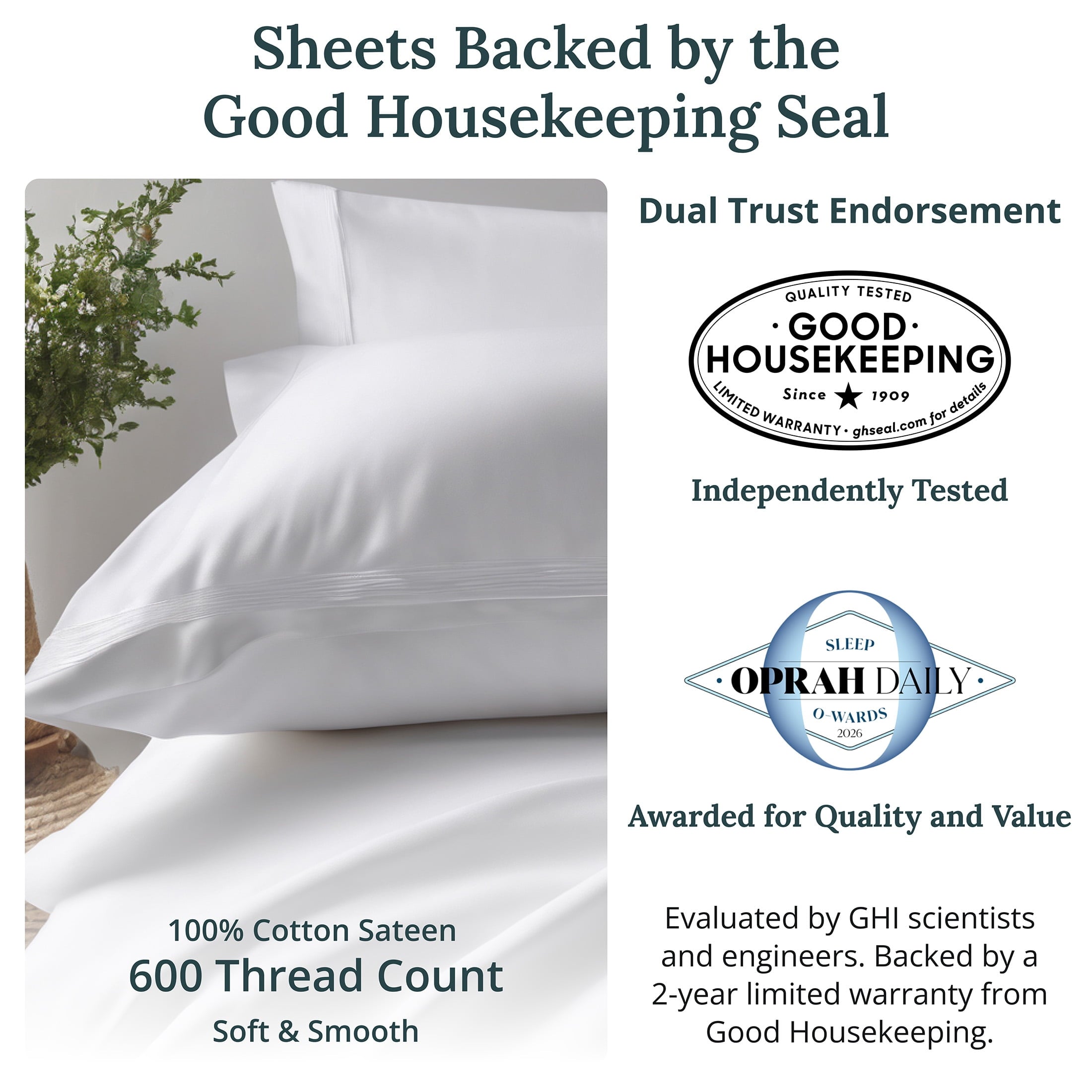 Cooling Sateen 100% Cotton Queen Sheets Set - 600 Thread Count 100% Cotton Sheets Queen, Sateen Deep Pocket Adult/Teen 4 Piece Bed Sh - Luxury Bed Sheet Set with Deep Pockets Detail