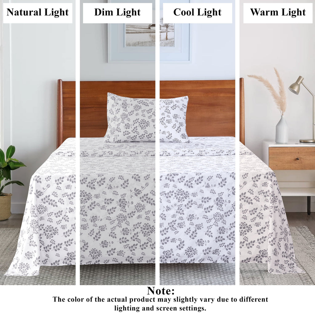 Wrinkle-Resistant Lux Decor Twin Microfiber Bed Sheets - 3 Piece Floral Sheet Set, Soft Breathable Bedding, Wrinlkle Resistant, OEKO-TE... - Breathable Egyptian Cotton Flat & Fitted Sheets Detail