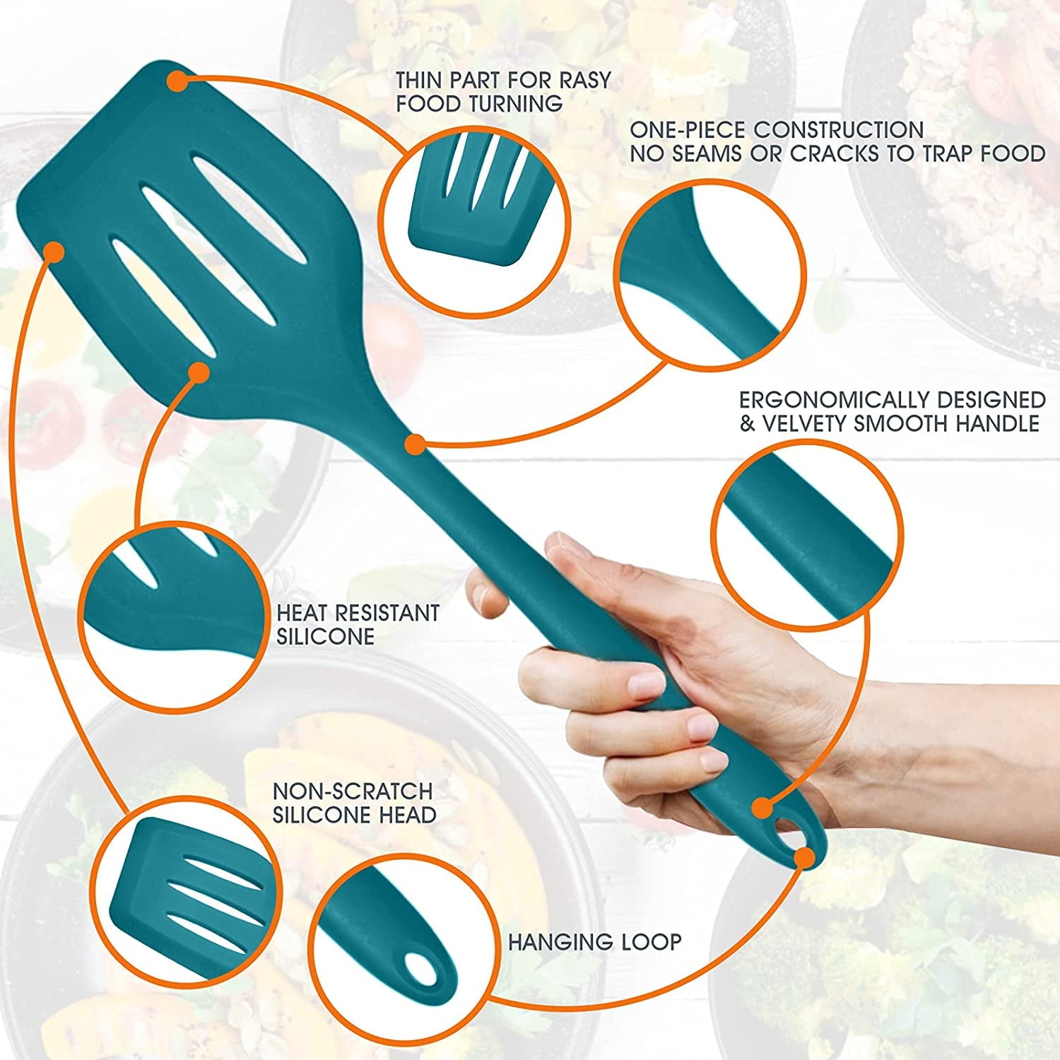 Heavy Duty 15-Piece Kitchen Utensils Set, Silicone Cooking Utensils with Holder, Non-stick Cookware Friendly & Heat Resistant - ... - Multi-Purpose Hand Tool for Daily Meal Prep Detail