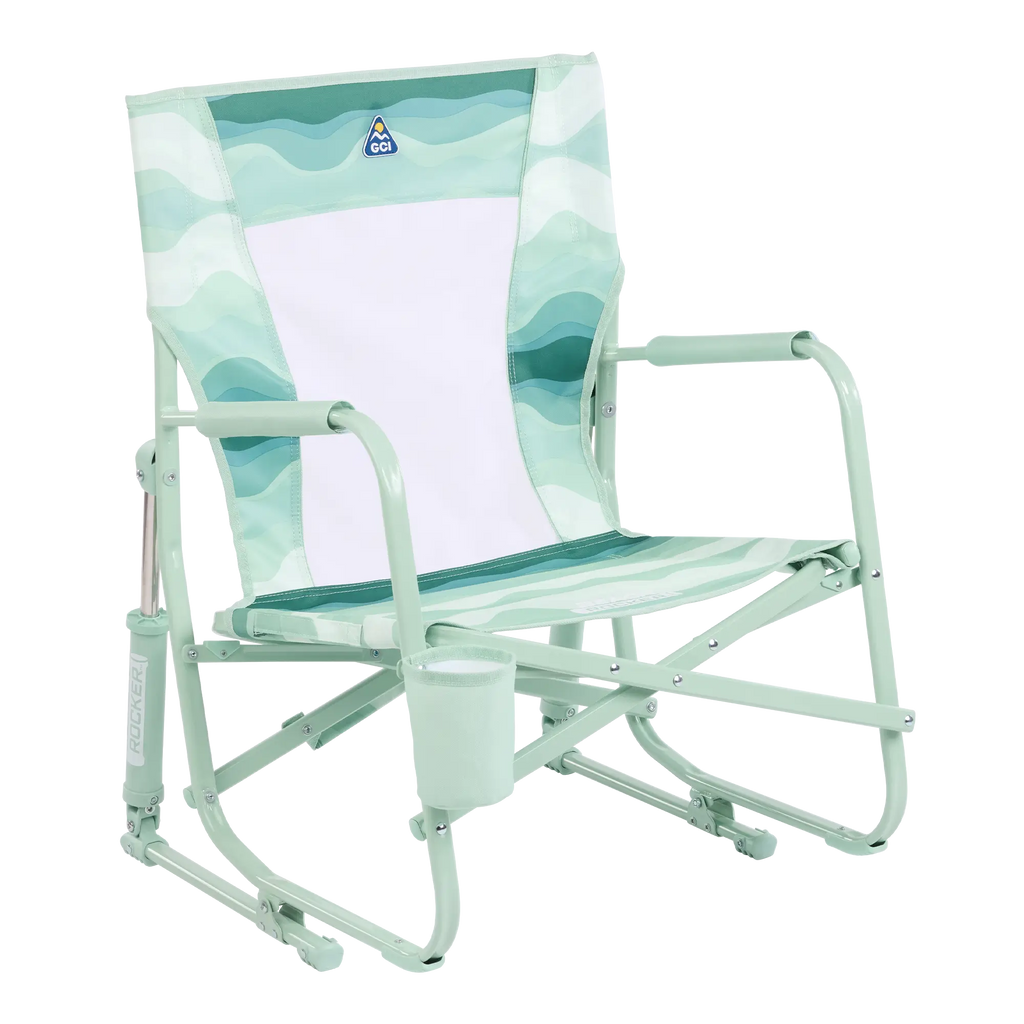 Heavy-Duty Freestyle Beach Rocker - Choice 712 - Patented Spring-Action Rocking Chair for Camping - Green Beach Wave