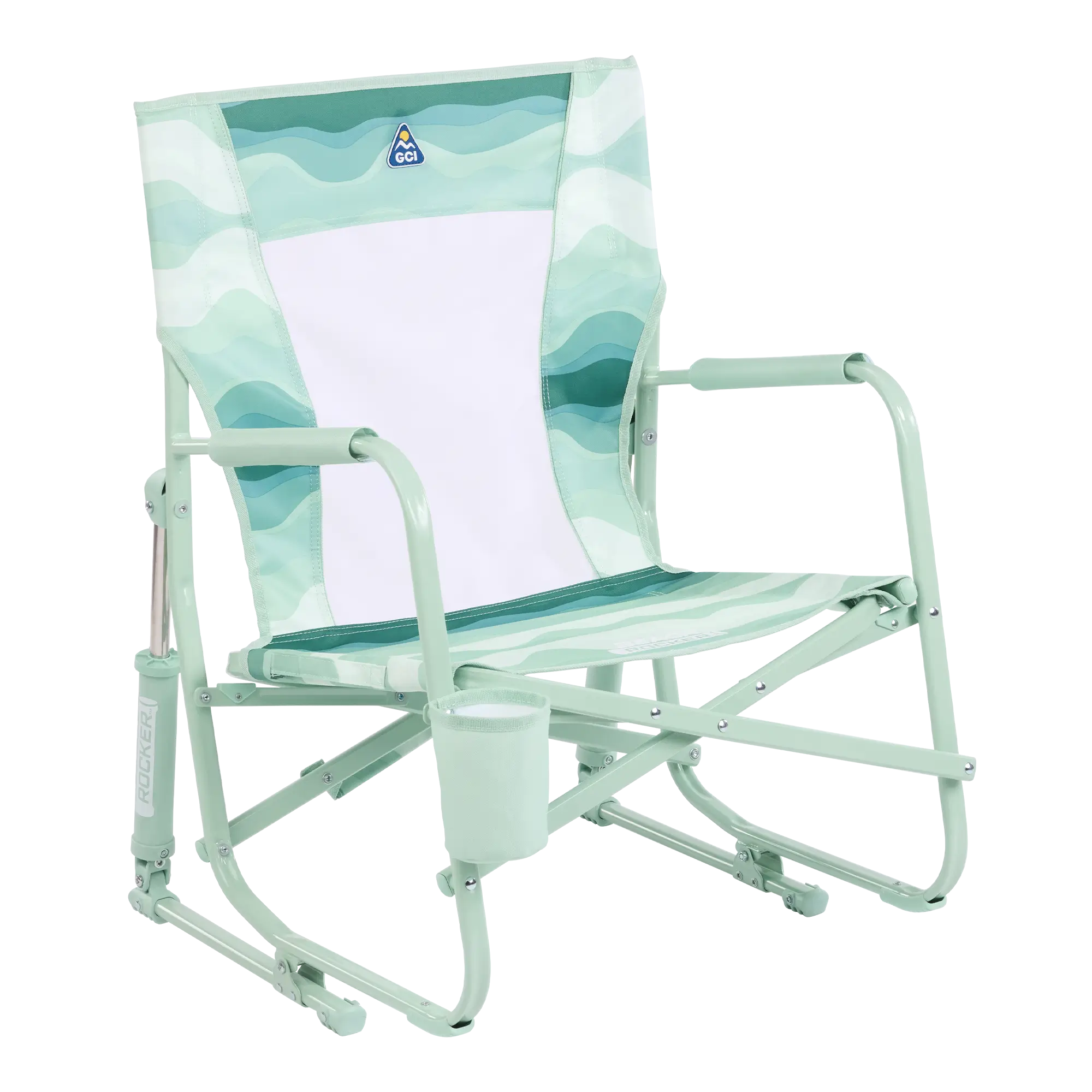 Heavy-Duty Freestyle Beach Rocker - Choice 712 - Patented Spring-Action Rocking Chair for Camping - Green Beach Wave
