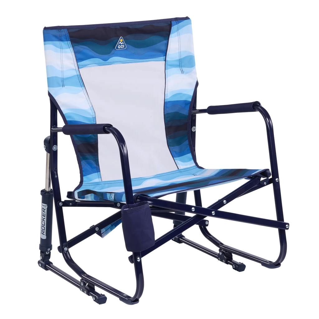 Heavy-Duty Freestyle Beach Rocker - Choice 712 - Patented Spring-Action Rocking Chair for Camping - Blue Beach Wave