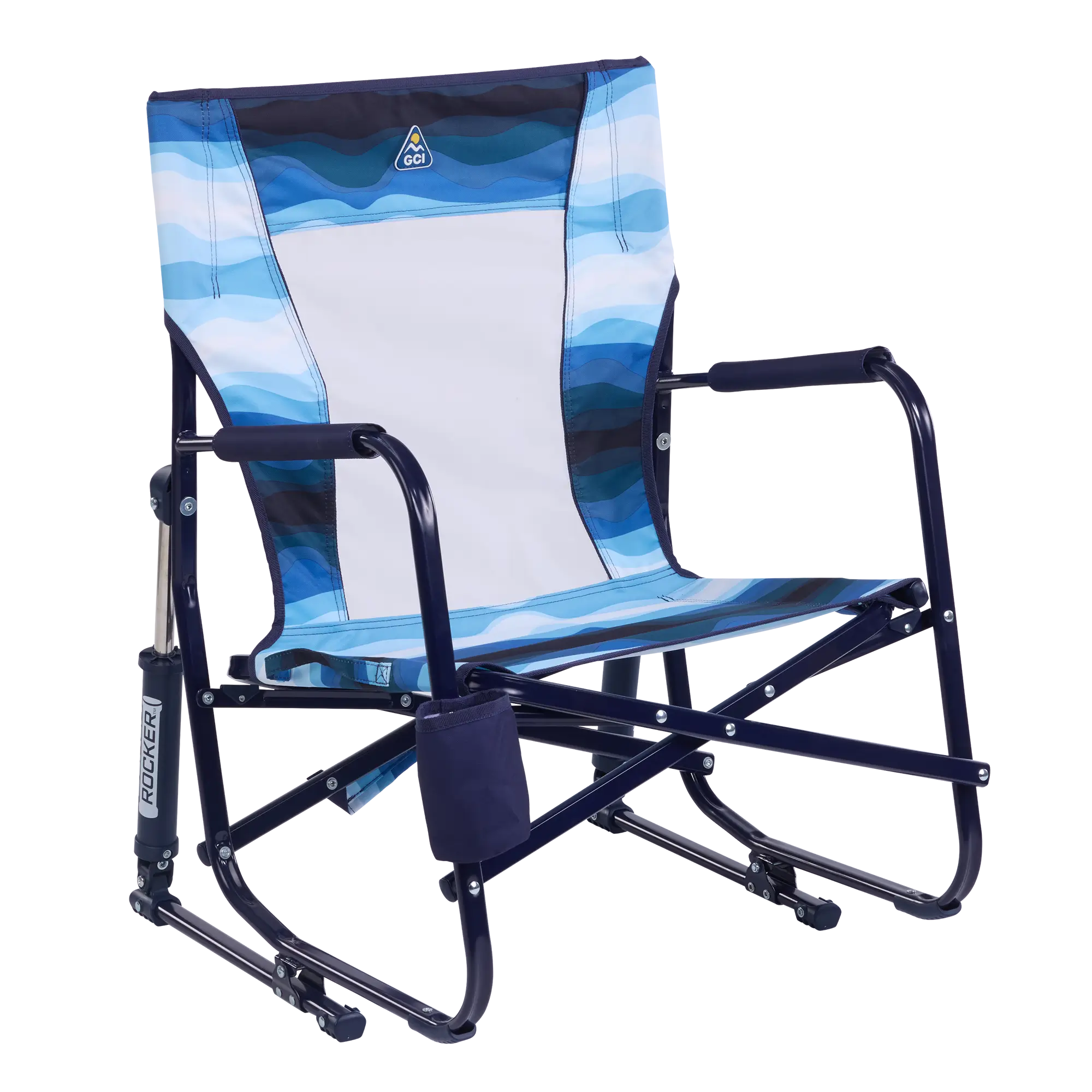 Heavy-Duty Freestyle Beach Rocker - Choice 712 - Patented Spring-Action Rocking Chair for Camping - Blue Beach Wave