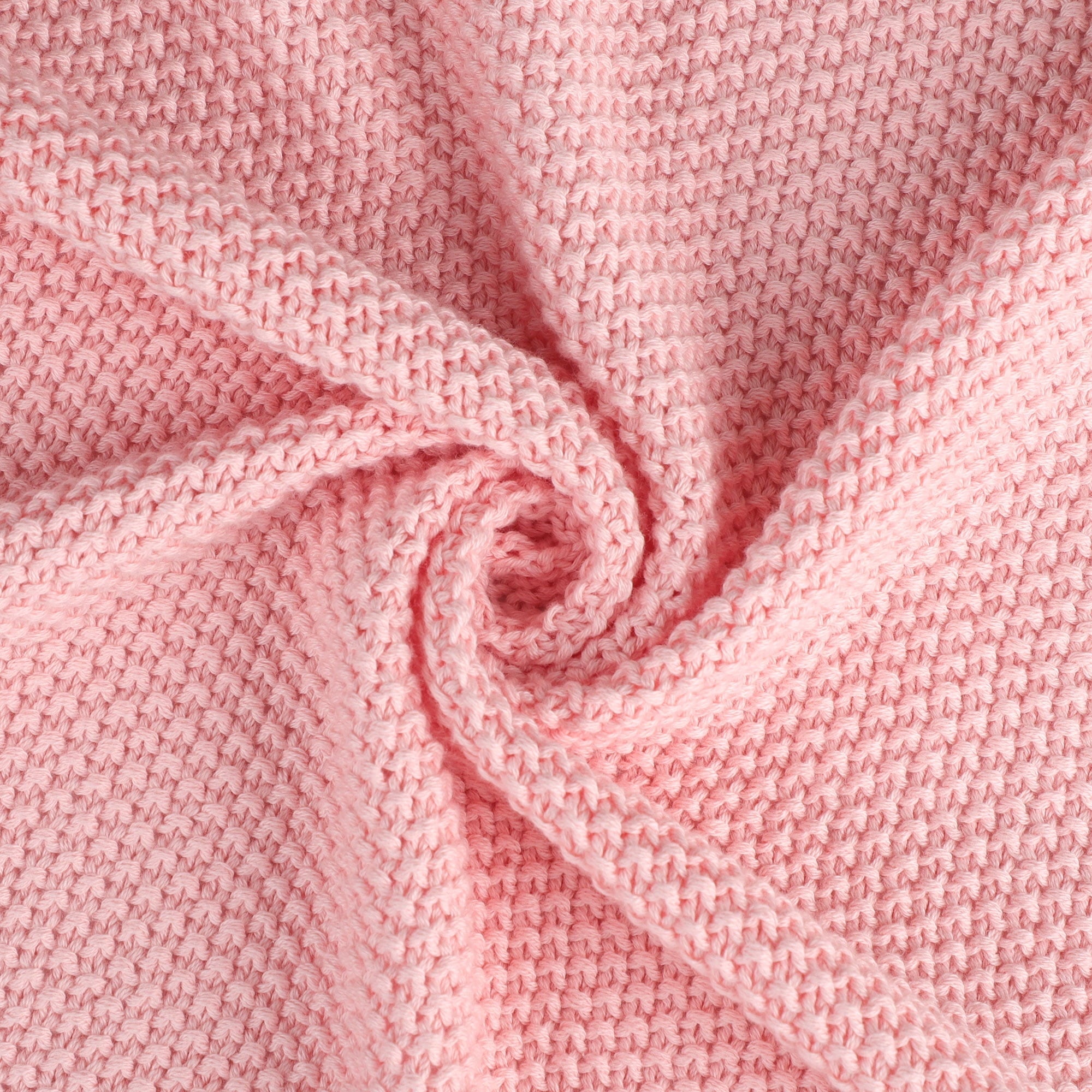 Super Soft Flannel Pure Cotton Soft Cable Knit Throw Blanket Pink 50" x 70" - Luxury Knitted Decorative Throw Blanket with Fringes Detail