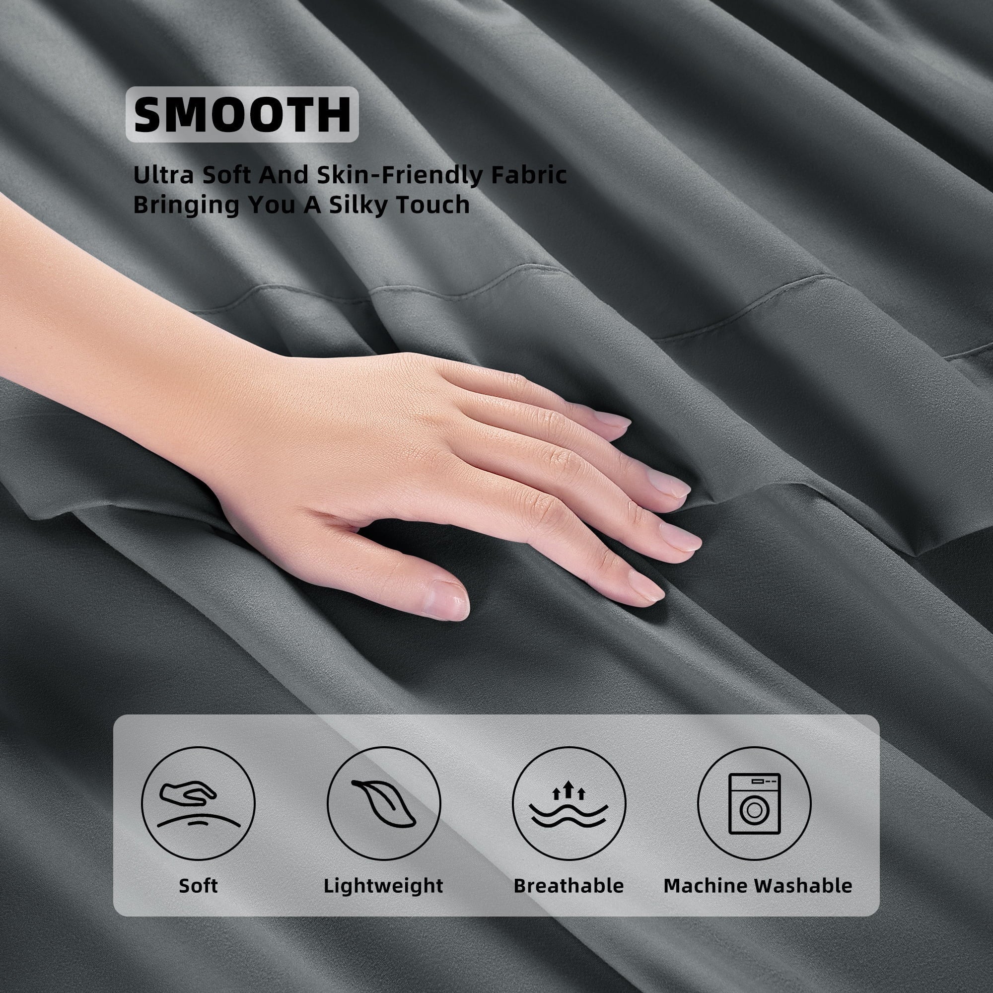 Wrinkle-Resistant Shilucheng 4 Pieces Luxury Bed Sheets Set, Plush Microfiber Bed Sheets, 16" Deep Pocket, Queen, Dark Gray - Luxury Bed Sheet Set with Deep Pockets Detail