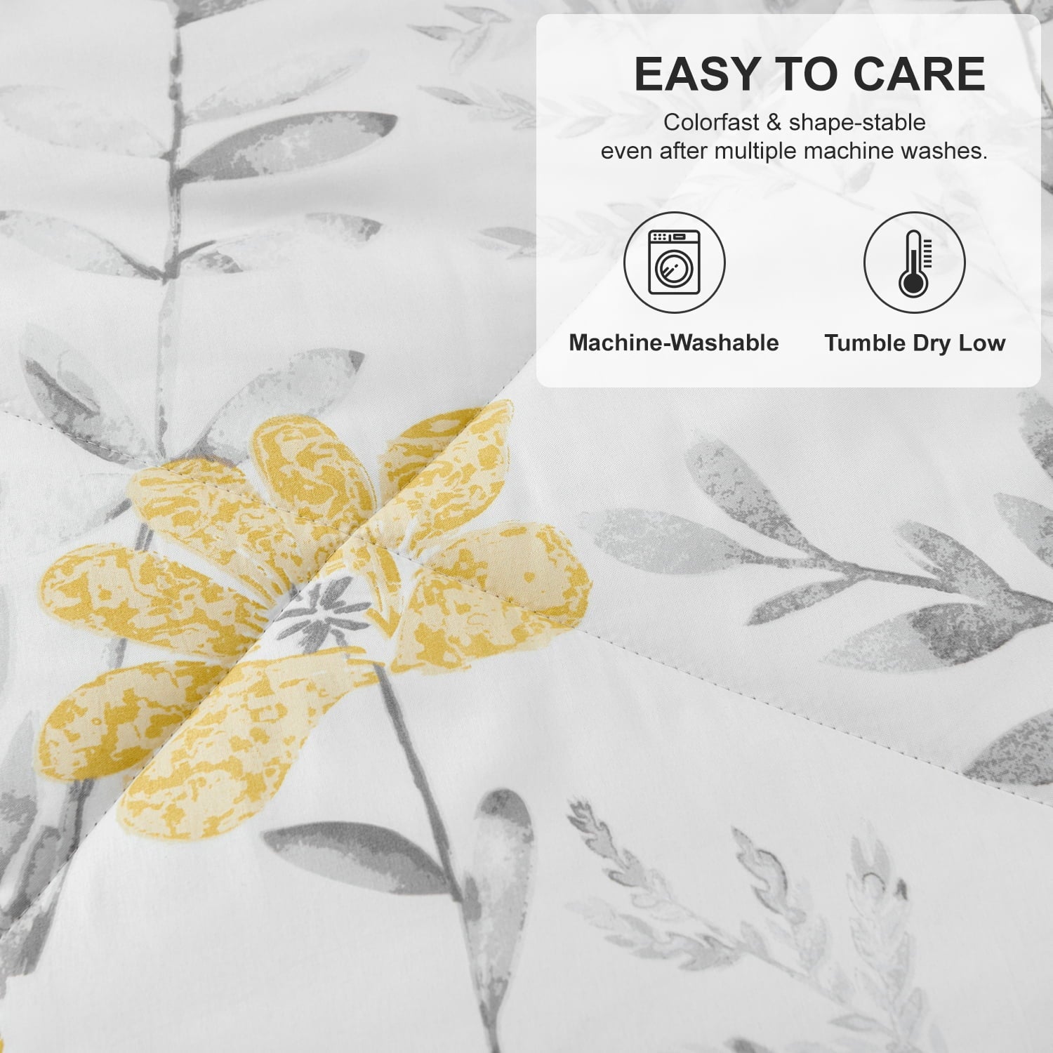 Hypoallergenic Cloud 3 Piece Comforter Set Queen Yellow Floral Quilt Microfiber Patchwork Bedspread - Luxurious Quilted Duvet Cover Set Detail