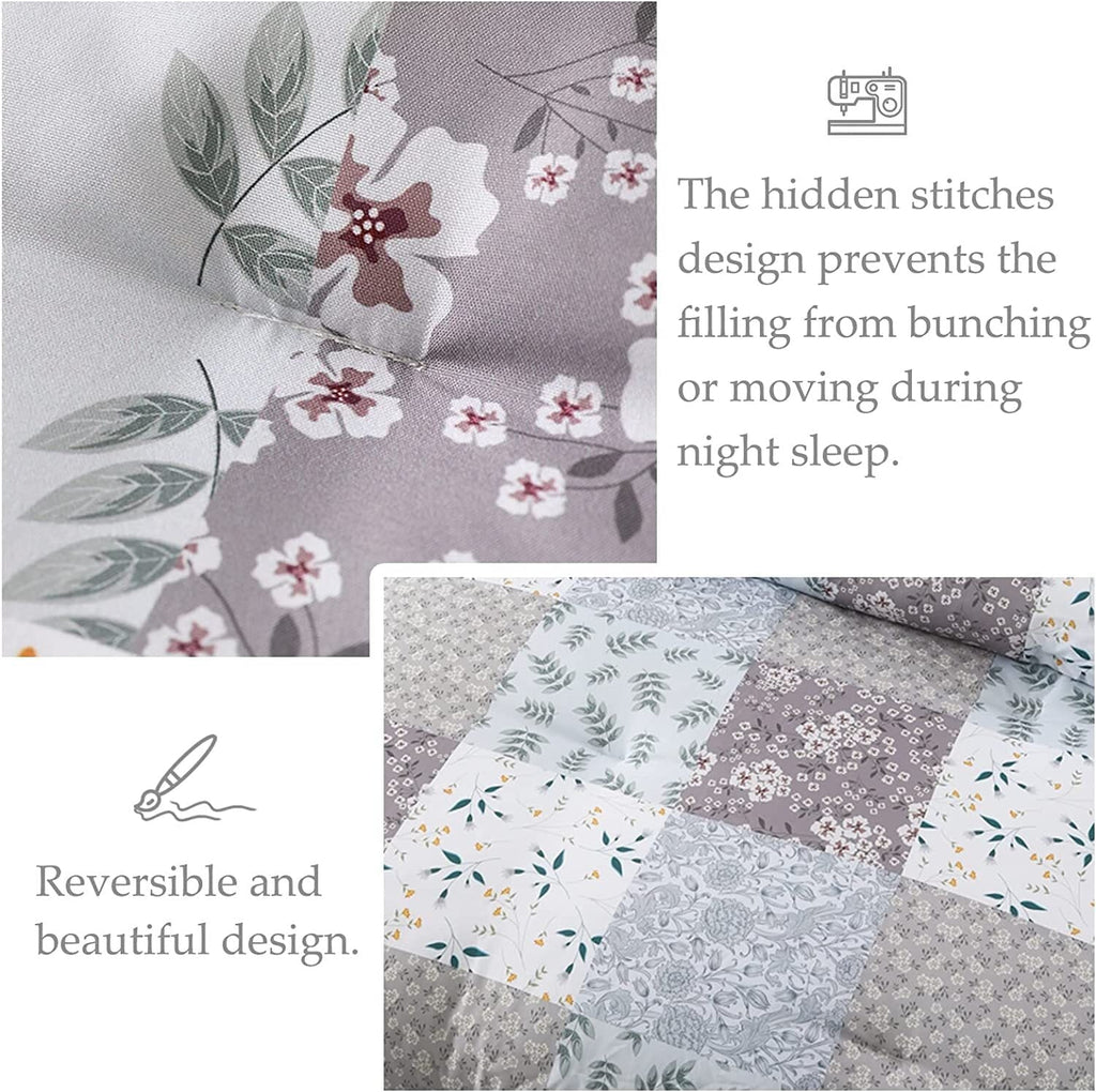 Hypoallergenic Cloud 3-Piece Queen Comforter Set, Soft Reversible Bedding Comforter Sets, Patchwork Printed Down Alternative Comforter Duv... - All-Season Down Alternative Comforter Insert Detail