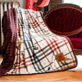 Super Soft Flannel Academic Plaid Tartan Crest with Faux Leather Patch and Milky Mink Reverse Throw, 60x70 inches - Luxury Knitted Decorative Throw Blanket with Fringes - Default Title