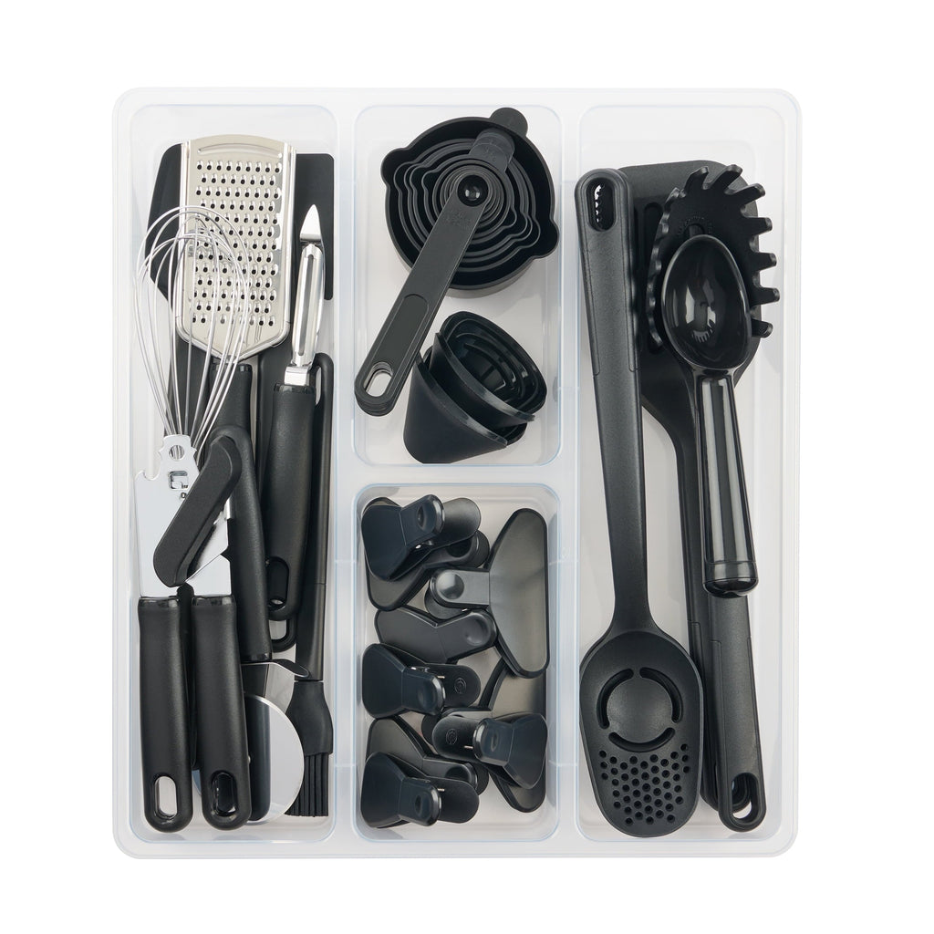 Non-Stick Safe 36 Piece Kitchen Gadget Set with Kitchen Cooking Utensils, and Drawer Organizer, Black - Premium Stainless Steel Cooking Utensil for Non-Stick Pots Detail