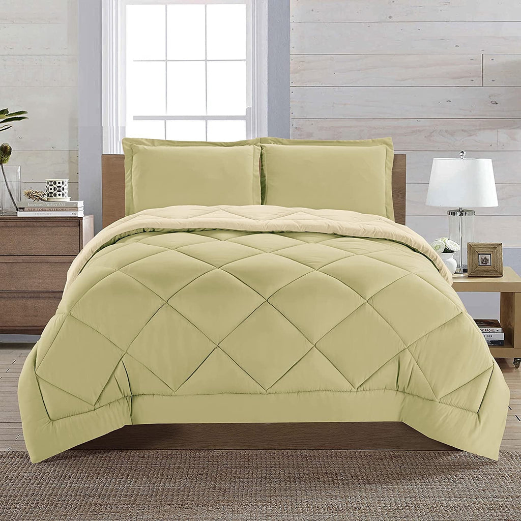 All-Season 3-Piece Comforter Set - Reversible, Box Stitched Down Alternative, King/California King, All Season Suitable, Sage/Cream - All-Season Down Alternative Comforter Insert Detail