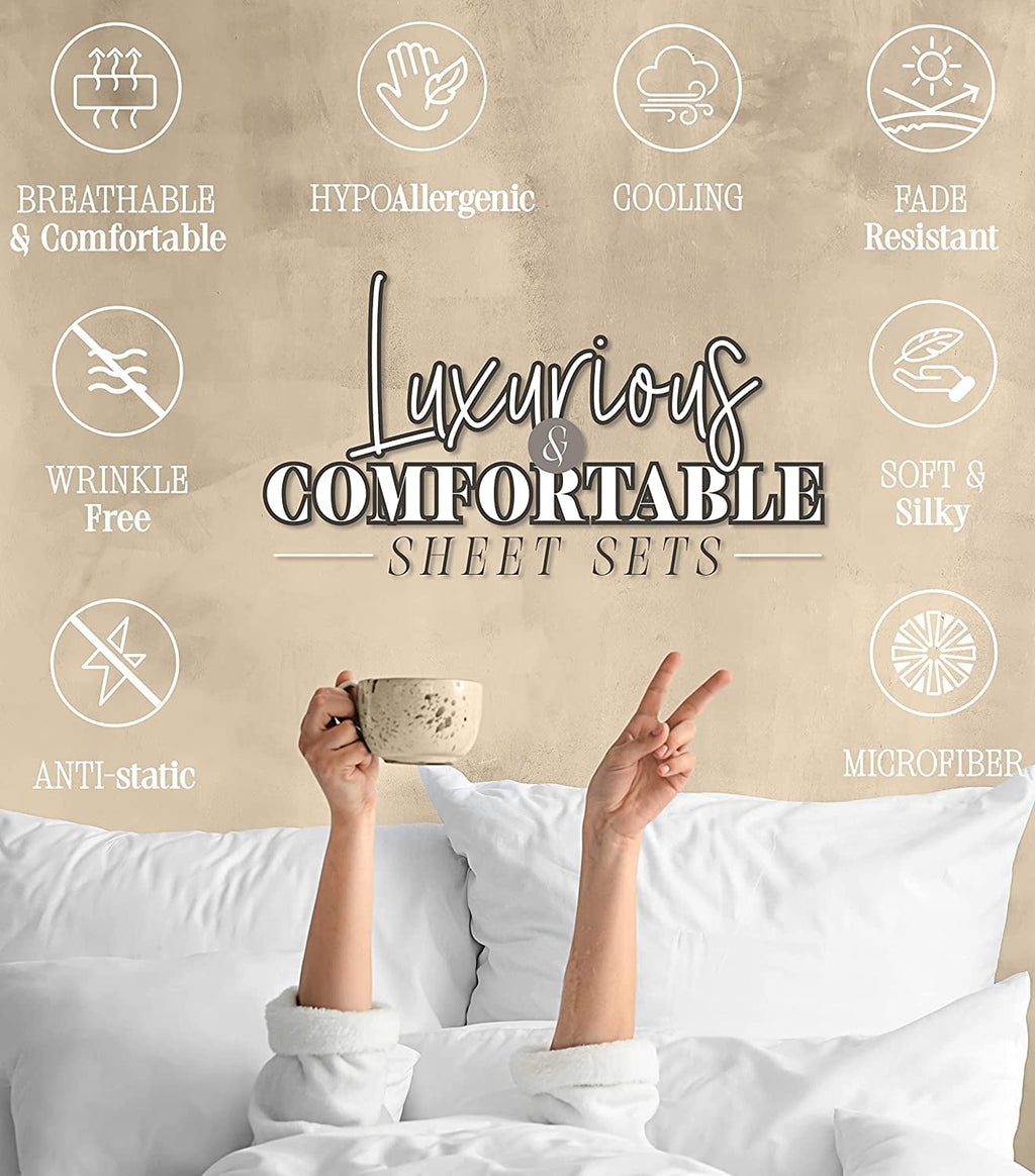 Ultra-Soft 1800 Series Microfiber Bed Sheets 6-Piece Set, Deep Pocket, Queen Black - Premium Ultra-Soft Pillowcase Pair for Sleeping Detail