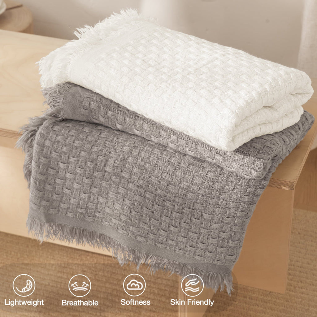 Lightweight Warm Knitted Throw Blanket with Fringes for Couch, Soft and Warm Textured Throw for All Season, Lightweight Breathable Roo... - Cozy Fleece Throw Blanket for Couch & Bed Detail