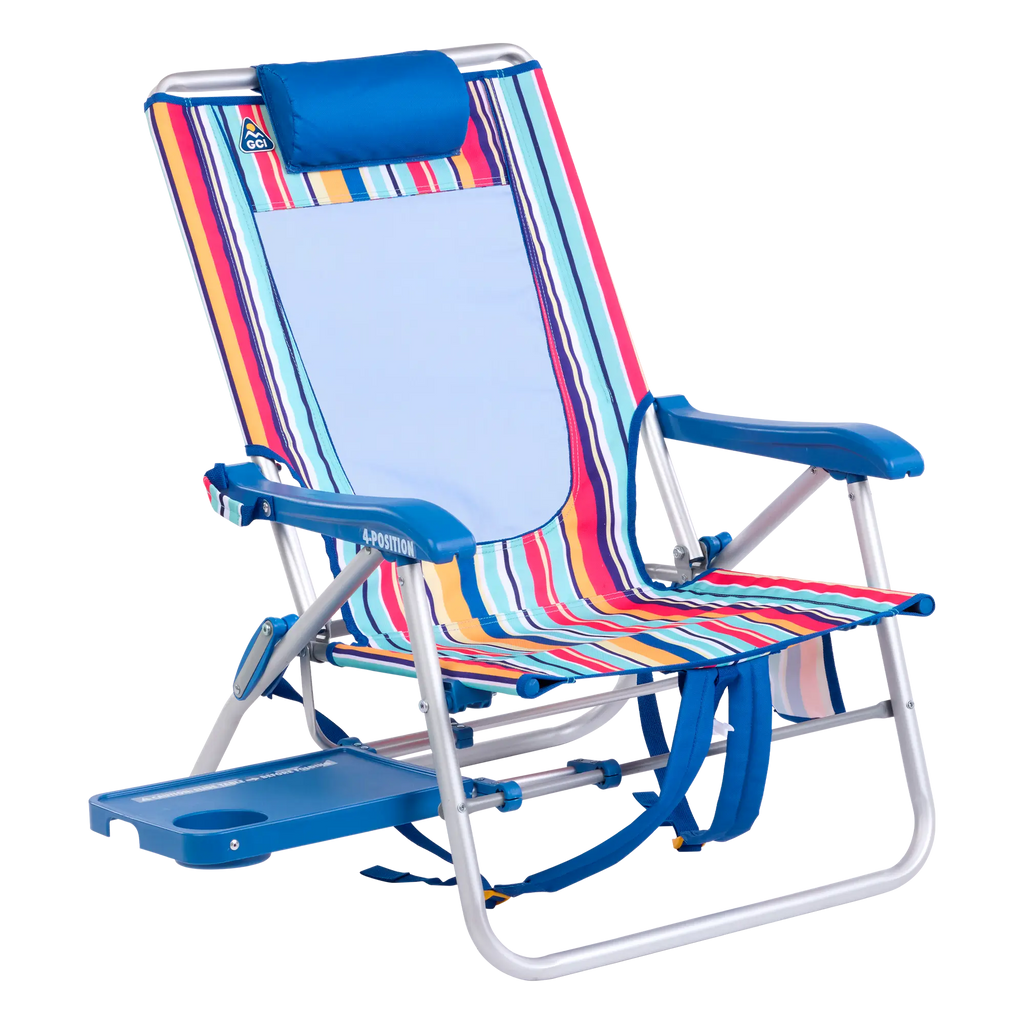Low-Profile Big Surf with Slide Table - Choice 334 - Multi-Position Outdoor Beach Chair with Pillow - Multi Stripe