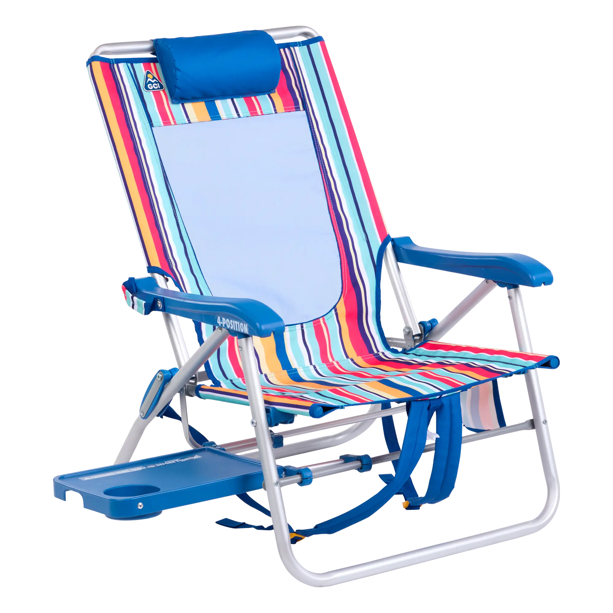 Low-Profile Big Surf with Slide Table - Choice 334 - Multi-Position Outdoor Beach Chair with Pillow - Multi Stripe