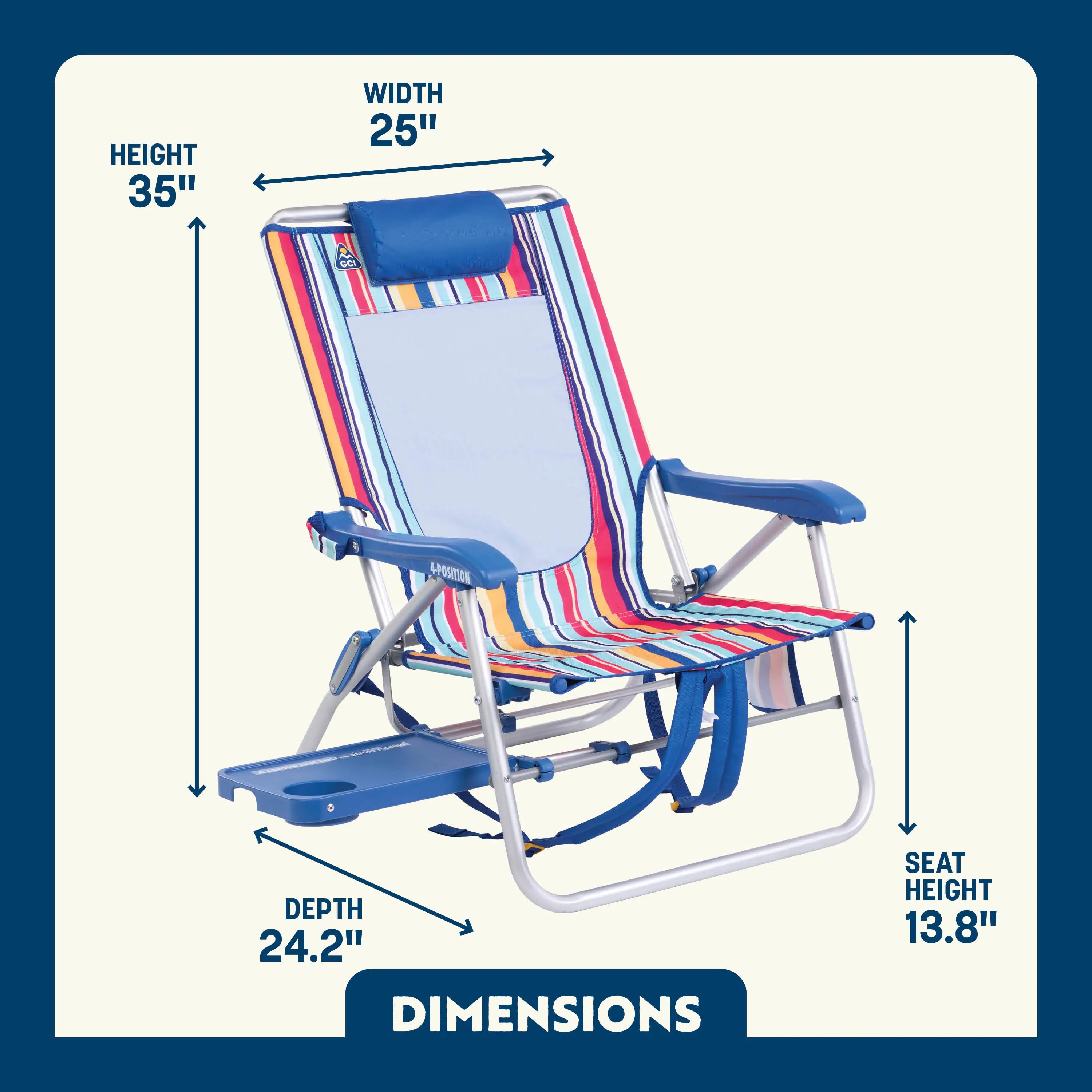 Low-Profile Big Surf with Slide Table - Choice 334 - Multi-Position Outdoor Beach Chair with Pillow Detail