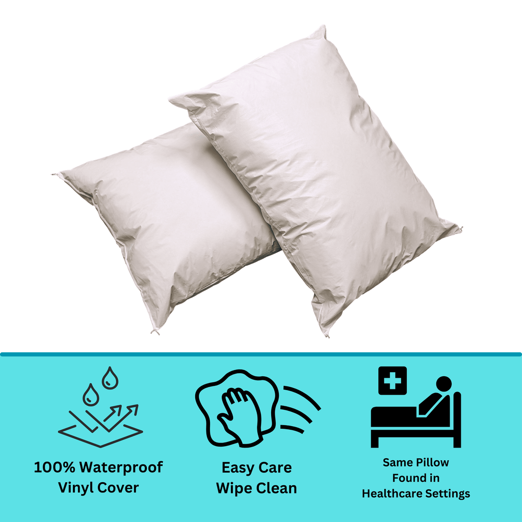 Ergonomic Memory Foam 2 Pack MediCheck White Vinyl Covered Bed Pillows 20 in x 26 in - Wipeable Easy Clean - Soft Low Profile Non-Fluffy Su... - Hotel Quality Plush Sleeping Pillows Detail