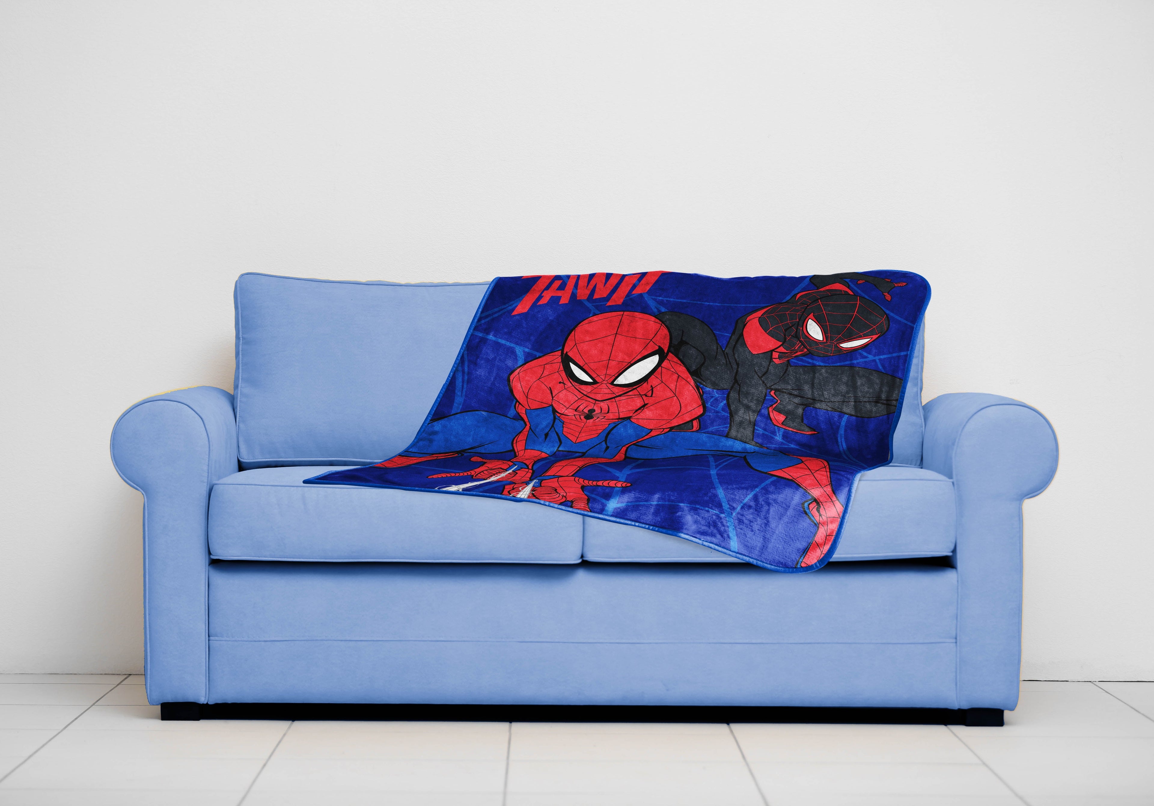 Decorative Knitted Kids Throw Blanket, 46 x 60, Microfiber, Blue, Marvel - Lightweight Plush Warm Blanket for All Seasons Detail