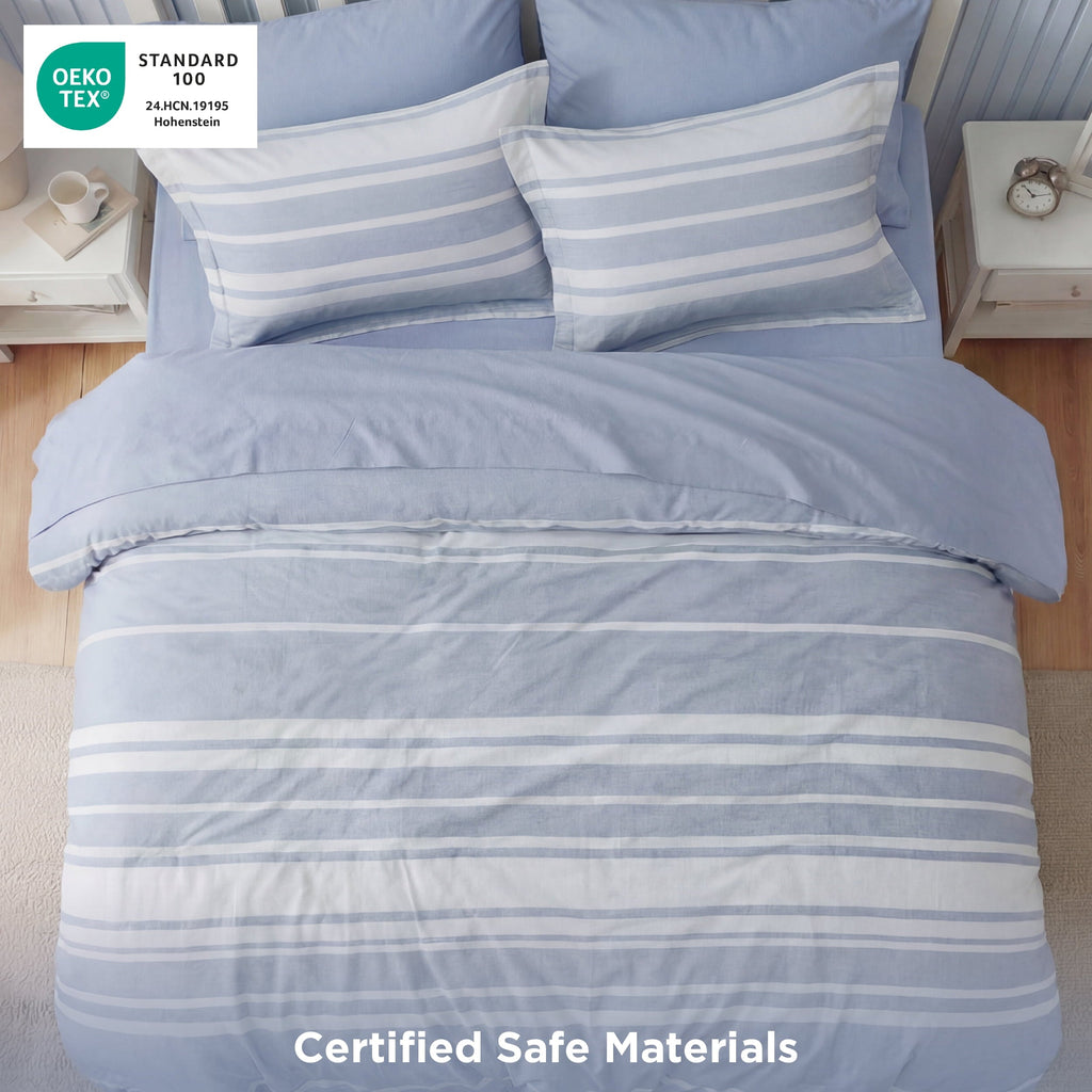 Luxurious Quilted Queen Comforter Set Blue, Bed in a Bag Queen Size Bedding 7-Pieces, Striped Bedding Set for All Seasons - All-Season Down Alternative Comforter Insert Detail