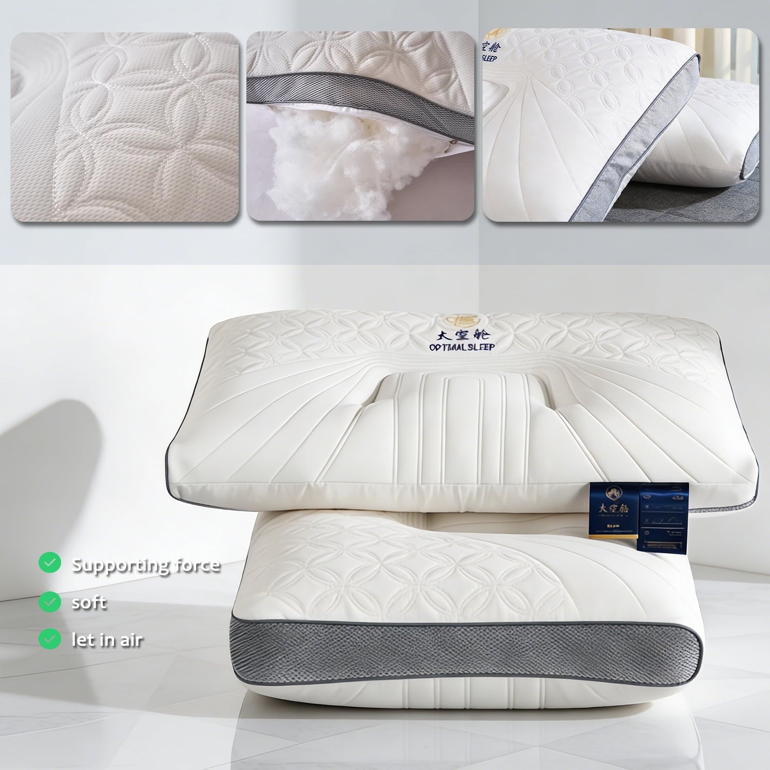 Fluffy Shredded 2-Pack Space Capsule Bed Pillow (29.13" x 18.9") - Plush and Supportive - Ergonomic Memory Foam Pillow for Neck Pain Support Detail