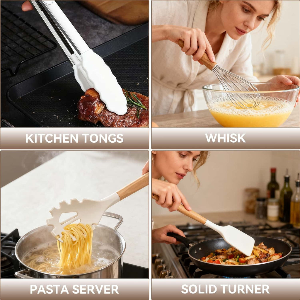 Ergonomic Cooking Kitchen Utensils Set for Cooking, 11 Cooking Utensils, 6 Knife set Beige,3 Utensil Sets,utensilios de cocina - Heat-Resistant Silicone Cooking Spatula Turner Detail