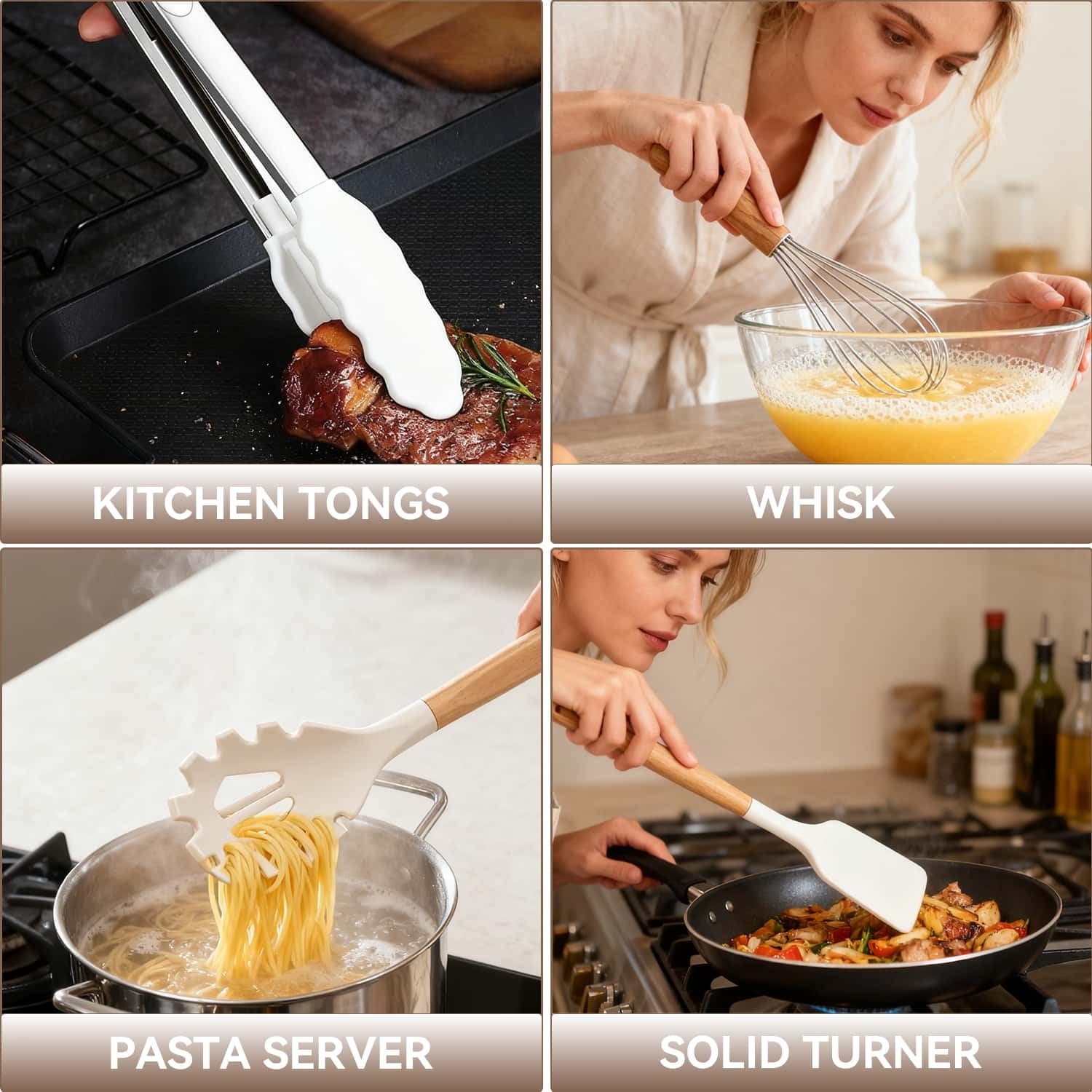Ergonomic Cooking Kitchen Utensils Set for Cooking, 11 Cooking Utensils, 6 Knife set Beige,3 Utensil Sets,utensilios de cocina - Heat-Resistant Silicone Cooking Spatula Turner Detail