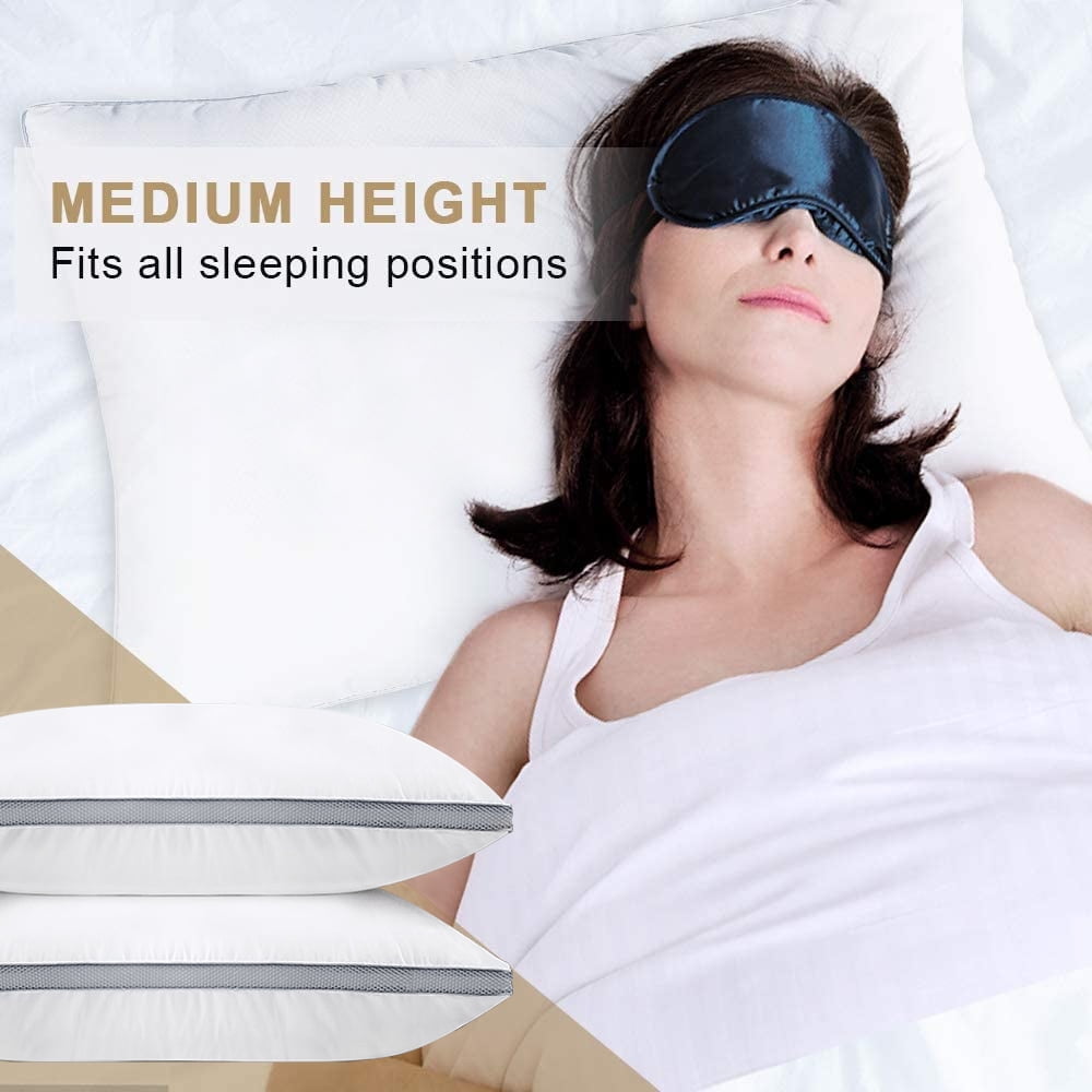Hotel Collection Down Alternative Bed Pillow with Cotton Cover and Gusset, 2 Pack, Queen, 20"x26" - Hotel Quality Plush Sleeping Pillows Detail