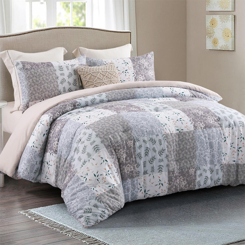 Hypoallergenic Cloud 3-Piece Queen Comforter Set, Soft Reversible Bedding Comforter Sets, Patchwork Printed Down Alternative Comforter Duv... - All-Season Down Alternative Comforter Insert Detail