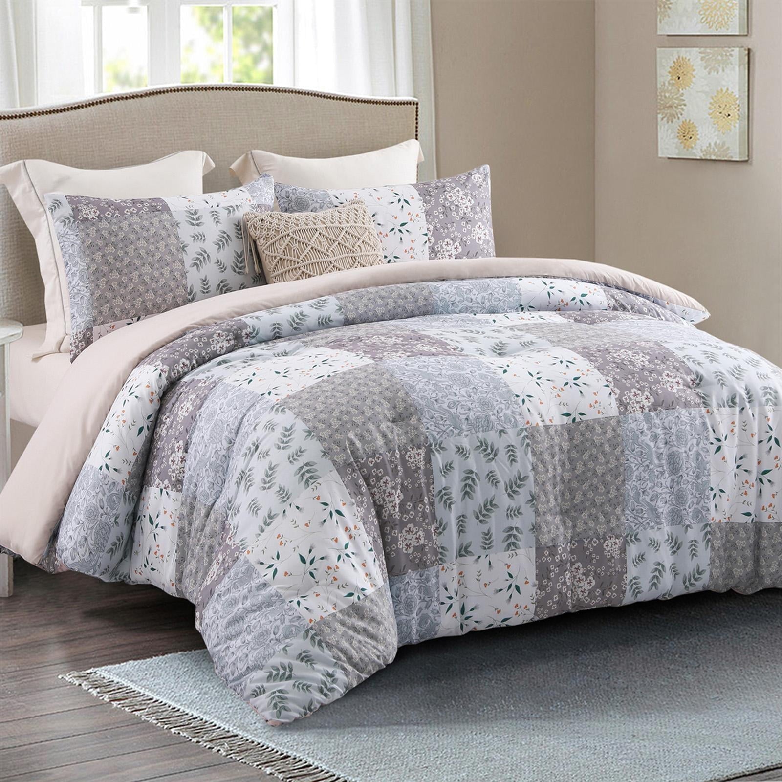 Hypoallergenic Cloud 3-Piece Queen Comforter Set, Soft Reversible Bedding Comforter Sets, Patchwork Printed Down Alternative Comforter Duv... - All-Season Down Alternative Comforter Insert Detail