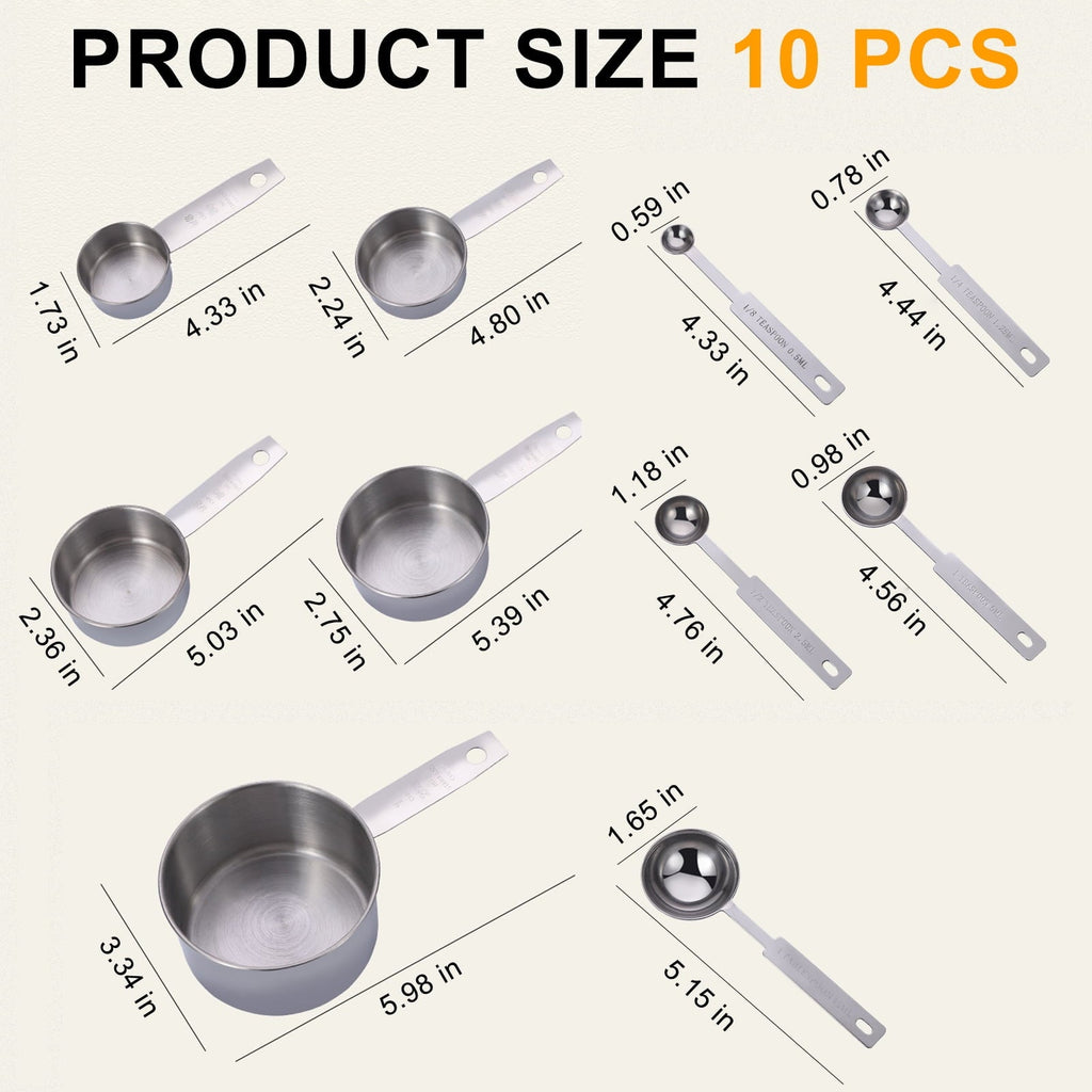 Heat-Resistant Measuring Cups and Spoons Set of 10, 5 Stainless Steel Cups and 5 Spoons for Kitchen Cooking Baking - Heat-Resistant Silicone Cooking Spatula Turner Detail