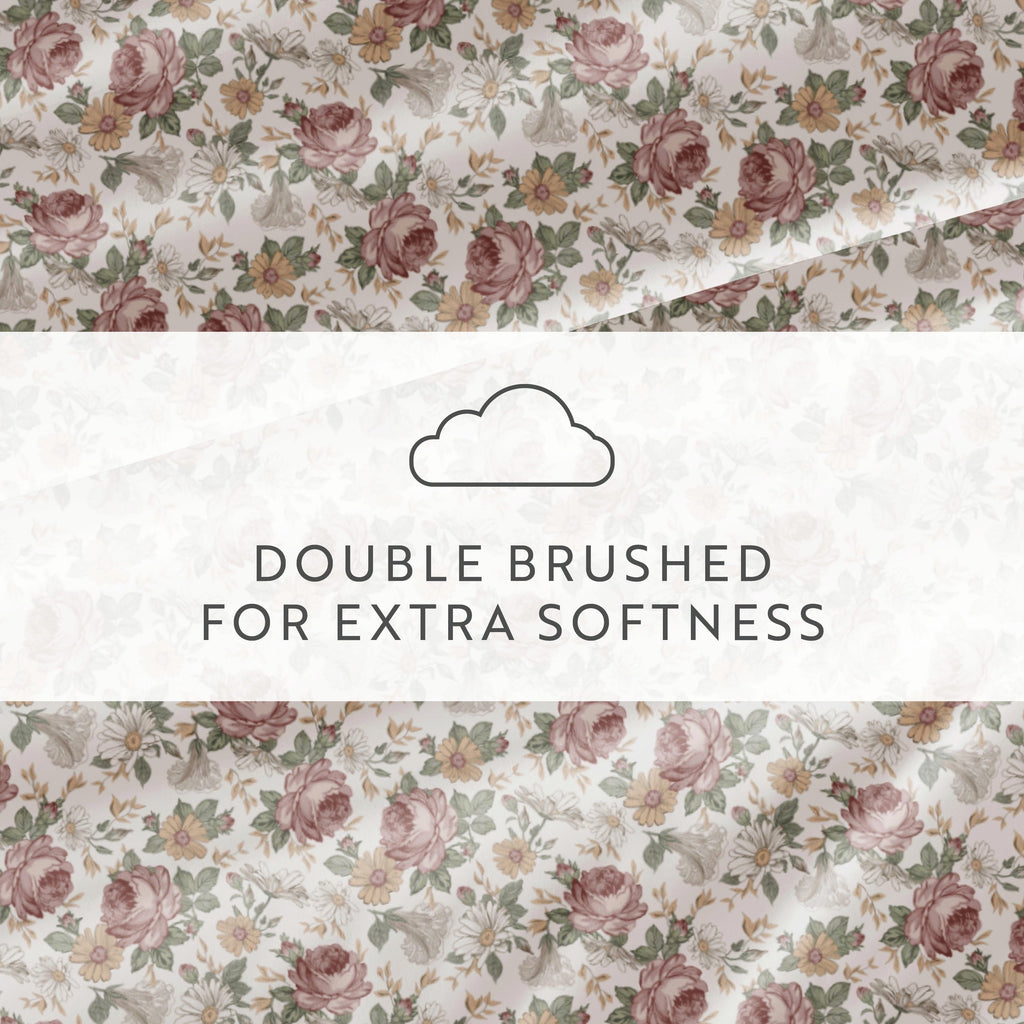 Cooling Sateen 4 Piece Pattern Microfiber Bed Sheets Set, Blooming Floral Rose, Queen - Premium Ultra-Soft Pillowcase Pair for Sleeping Detail