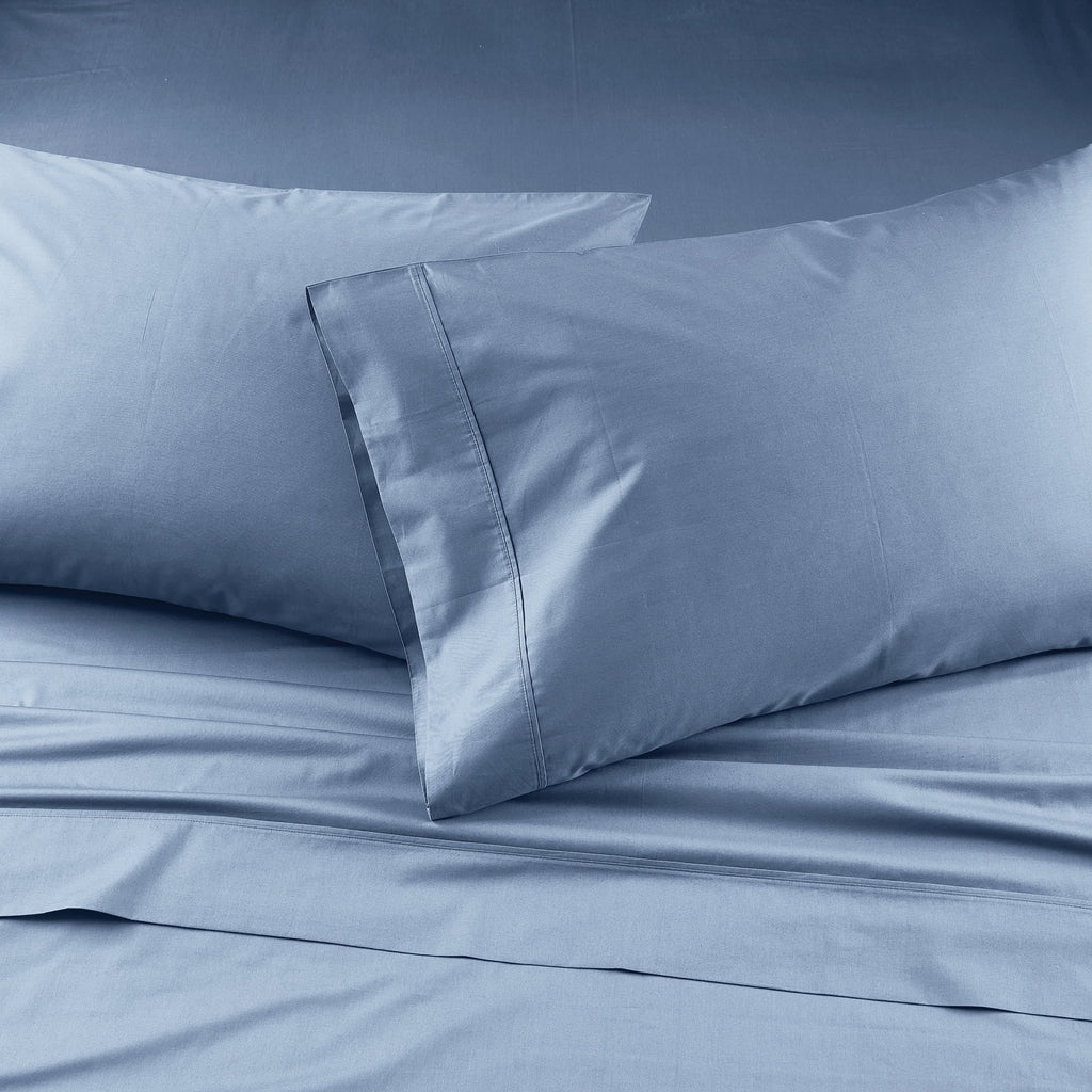 Ultra-Soft Cool & Crisp 3-Piece 300 Thread Count Blue Water Cotton Percale Sheet Set, Twin - Luxury Bed Sheet Set with Deep Pockets Detail
