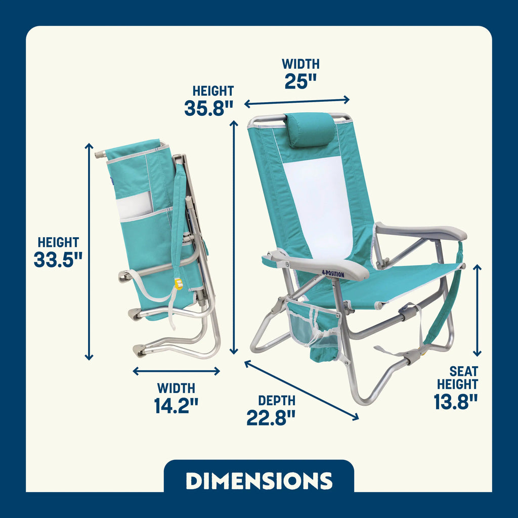 Sand-Friendly Bi-Fold Beach Chair - Choice 601 - Multi-Position Outdoor Beach Chair with Pillow Detail