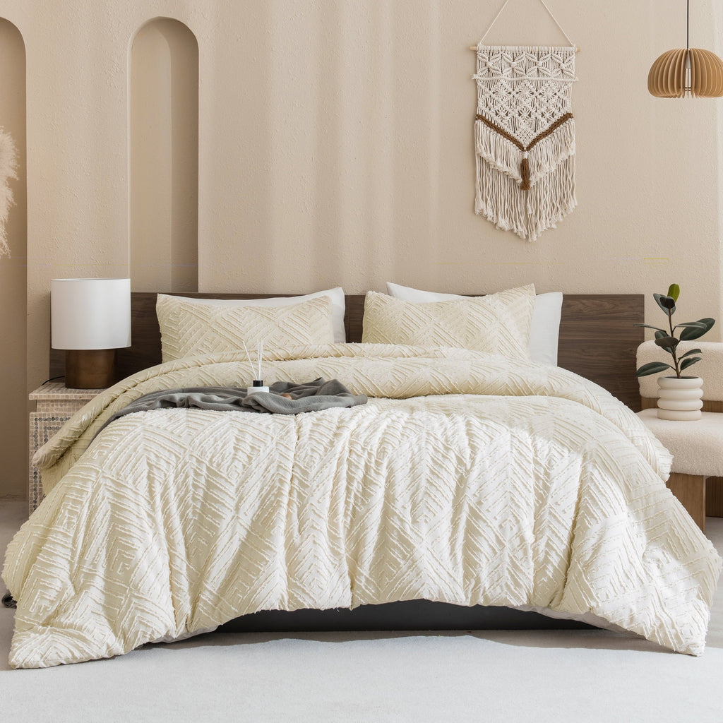 Fluffy Down Alternative King Size Comforter Sets Beige - 3 Pieces Cream Boho Bedding Comforter Set for King Bed - Soft Fluffy Tufted Textured... - Hypoallergenic Ultra-Fluffy Quilt for Winter Detail