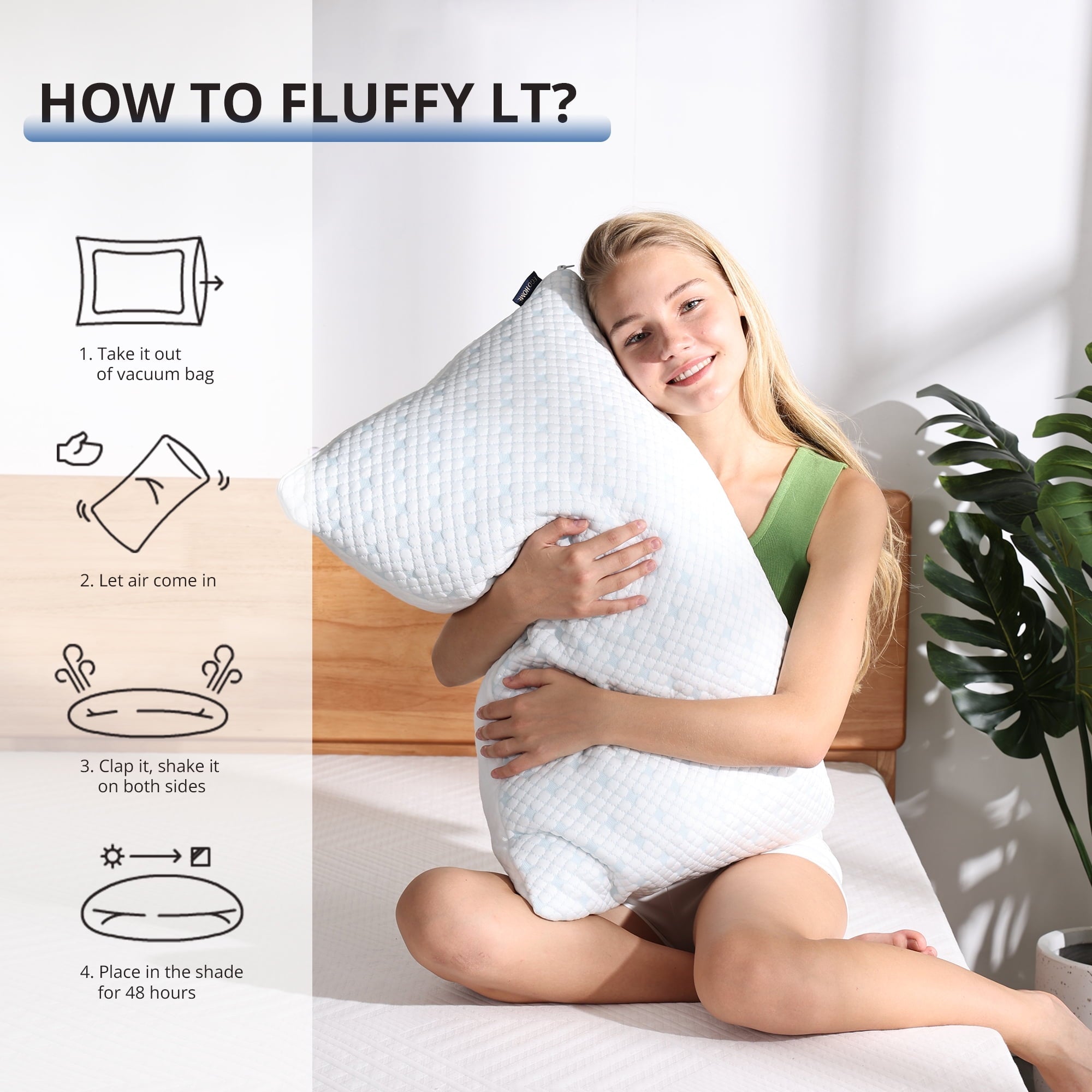 Fluffy Shredded 2-Pack Adjustable Cooling Bed Pillows, Shredded Memory Foam Pillows Set of 2, Standard Queen, Dual Sides - Ergonomic Memory Foam Pillow for Neck Pain Support Detail