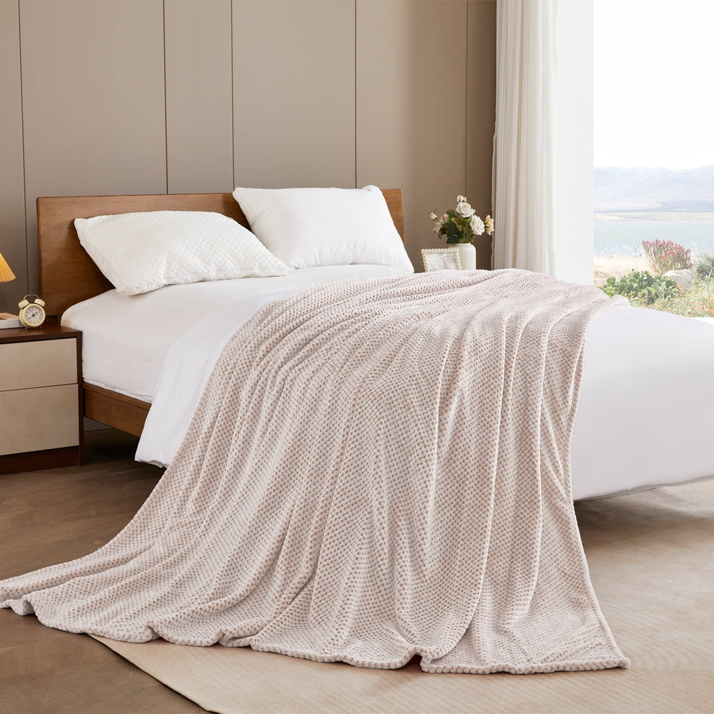 Reversible Sherpa Waffle Textured Mixed Camel Fleece Blanket, Super Soft and Warm 50"x70" Throw Blanket for Couch, Cozy, Fuzzy and Ligh... - Luxury Knitted Decorative Throw Blanket with Fringes Detail