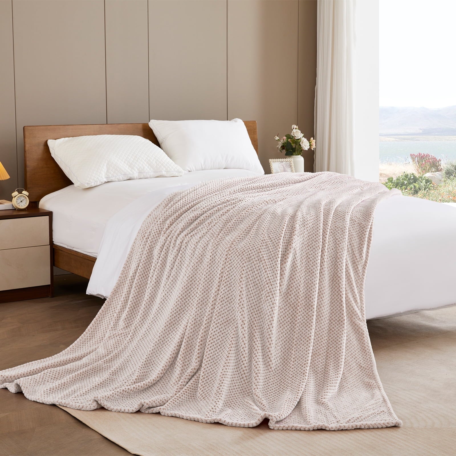 Reversible Sherpa Waffle Textured Mixed Camel Fleece Blanket, Super Soft and Warm 50"x70" Throw Blanket for Couch, Cozy, Fuzzy and Ligh... - Luxury Knitted Decorative Throw Blanket with Fringes Detail